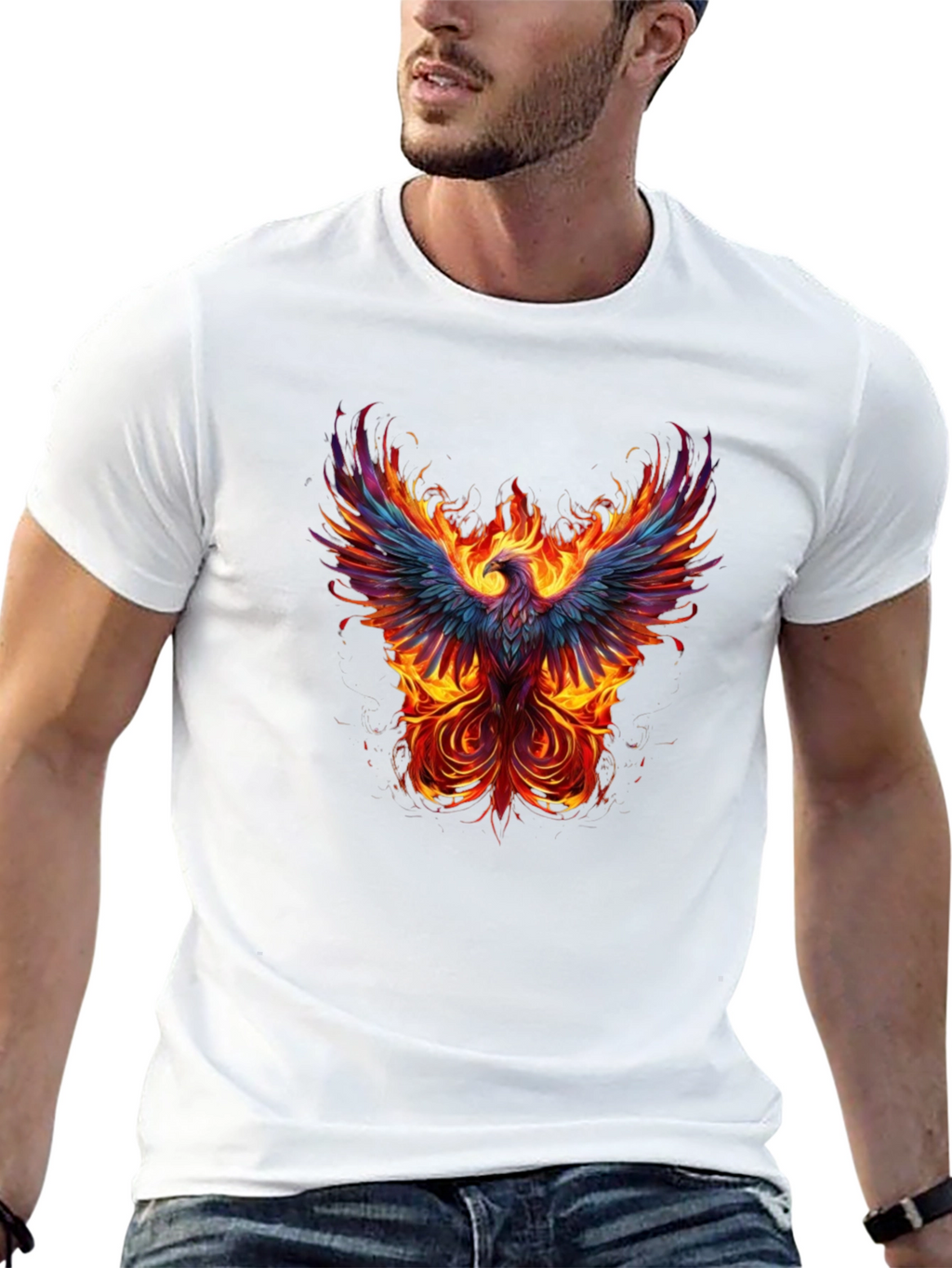 Fiery Phoenix Graphic Tee - Black Cotton T-Shirt