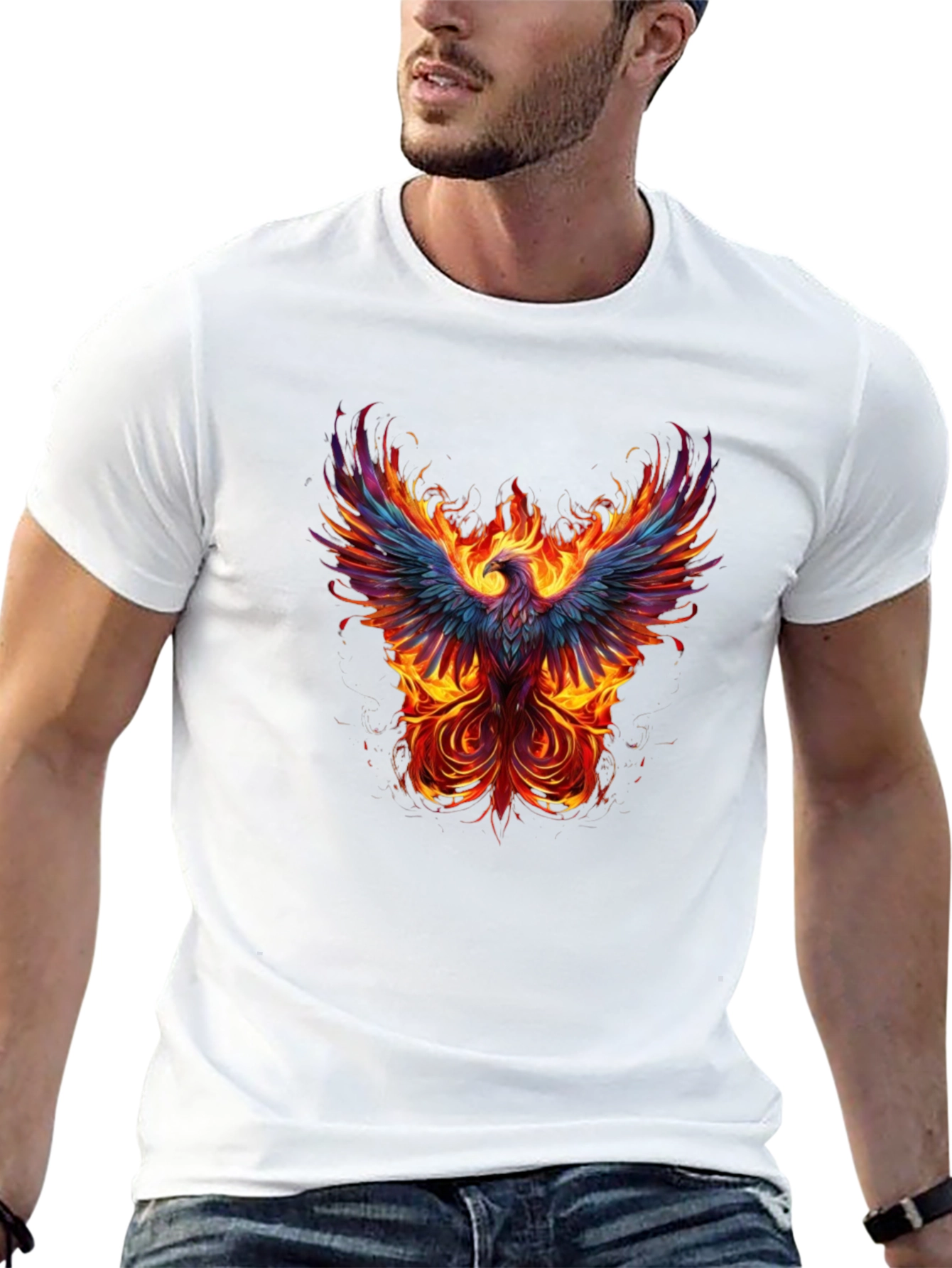 Fiery Phoenix Graphic Tee - Black Cotton T-Shirt