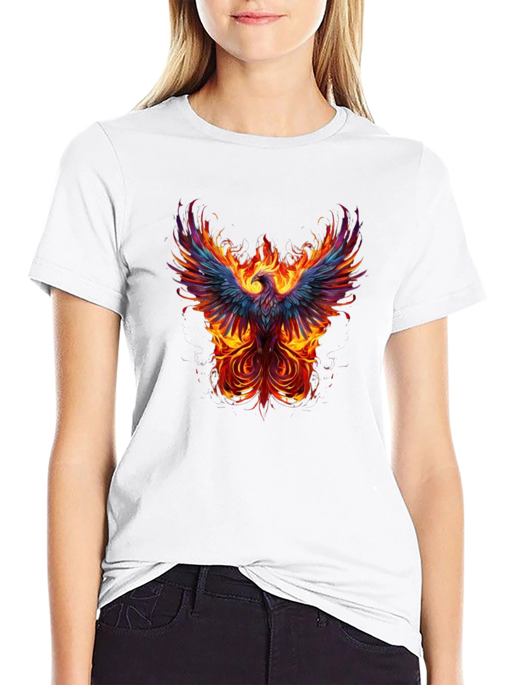 Fiery Phoenix Graphic Tee - Black Cotton T-Shirt