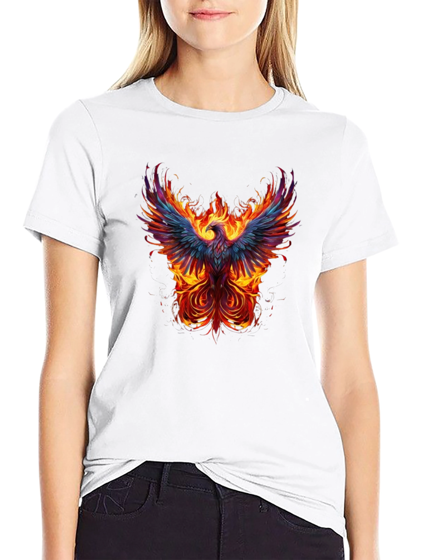 Fiery Phoenix Graphic Tee - Black Cotton T-Shirt