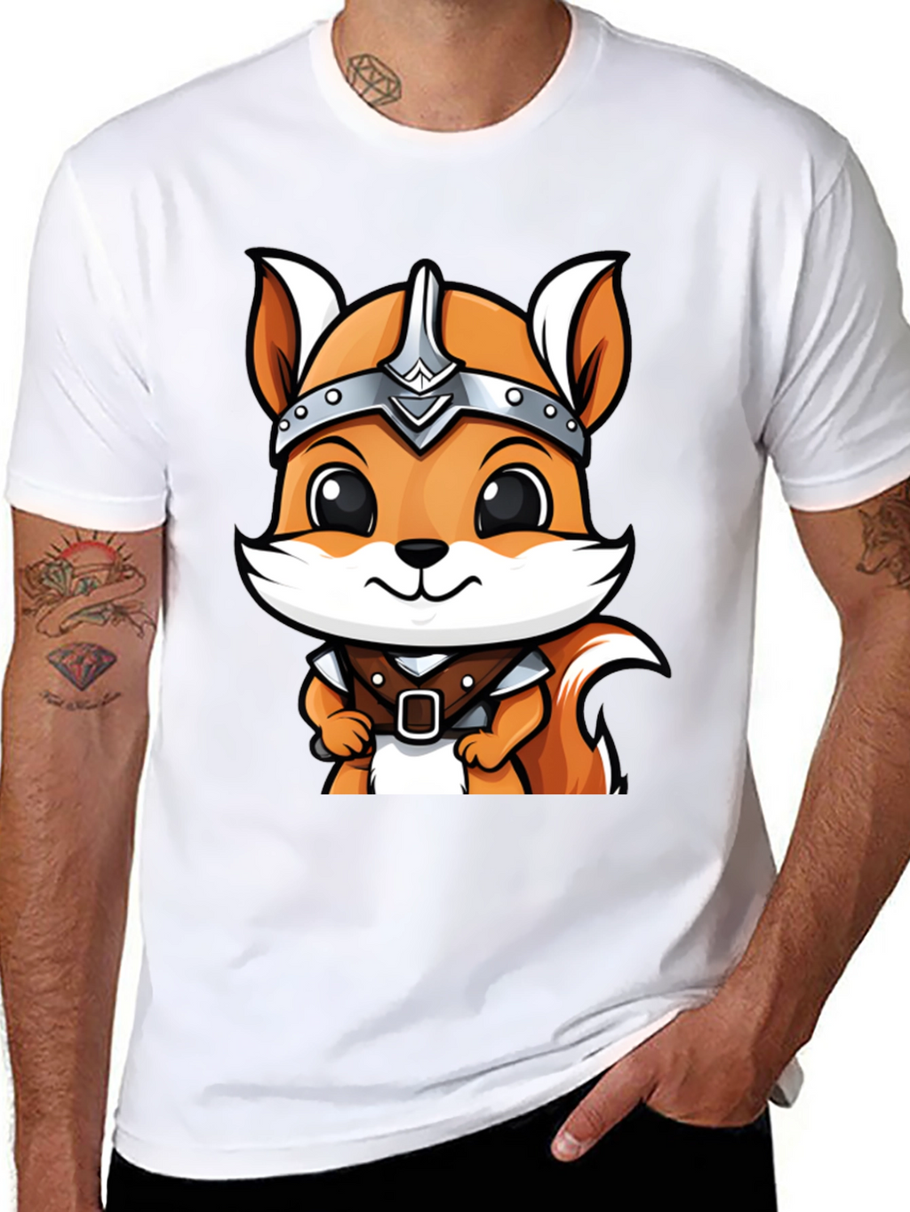 Viking Squirrel Cartoon Black T-Shirt
