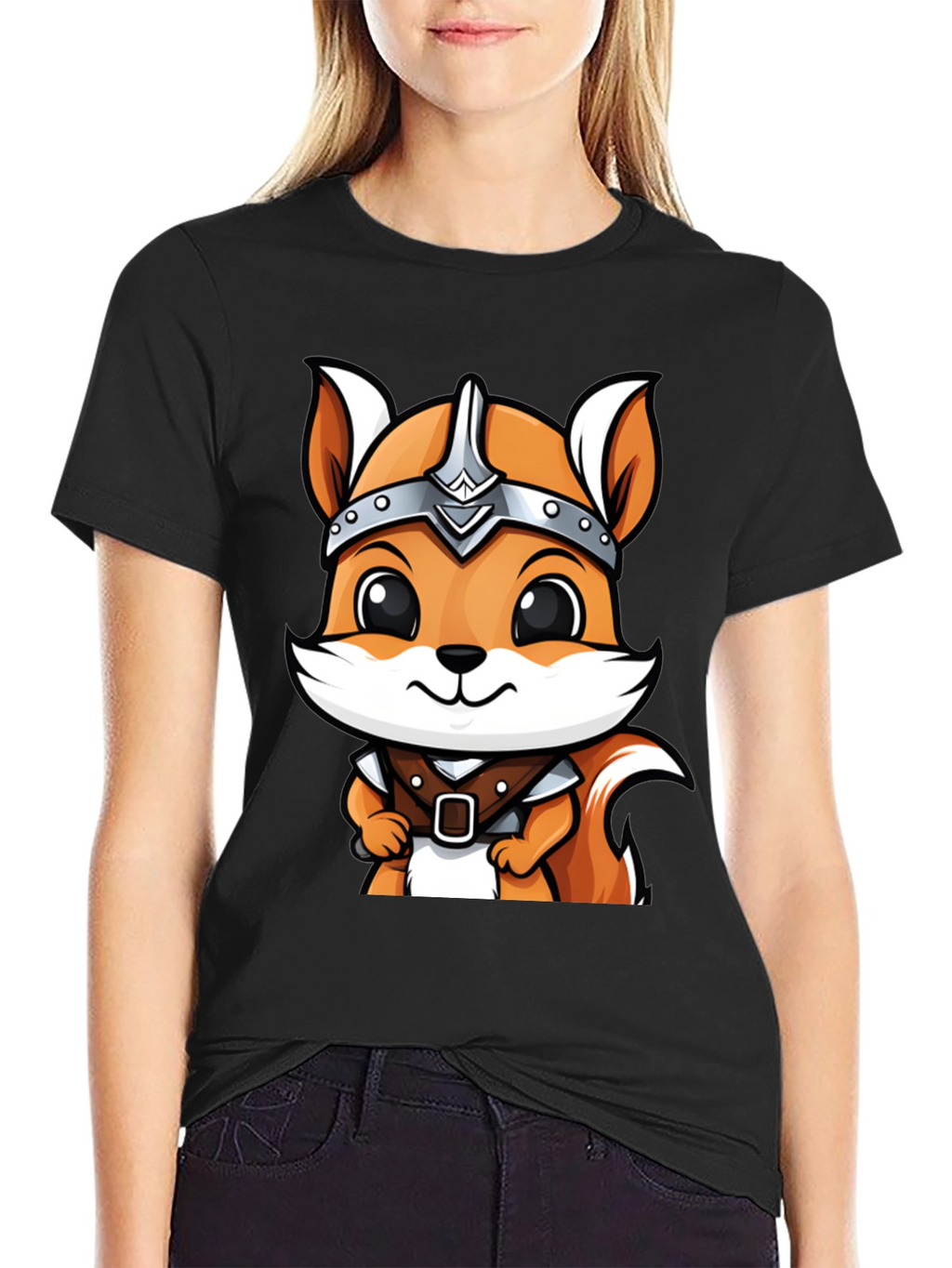 Viking Squirrel Cartoon Black T-Shirt