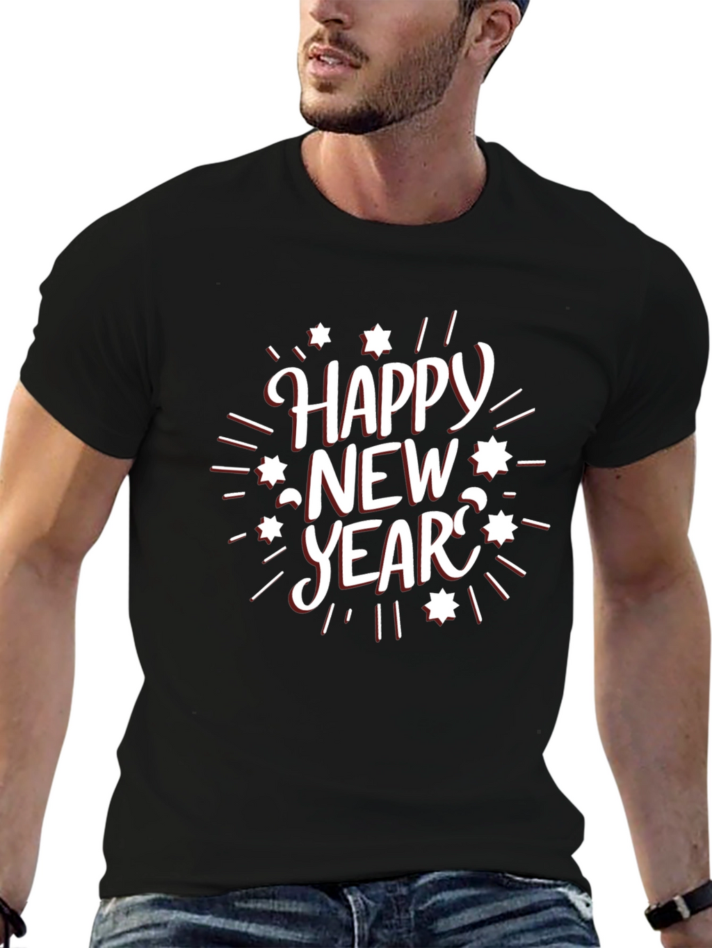 Happy New Year Graphic Black T-Shirt