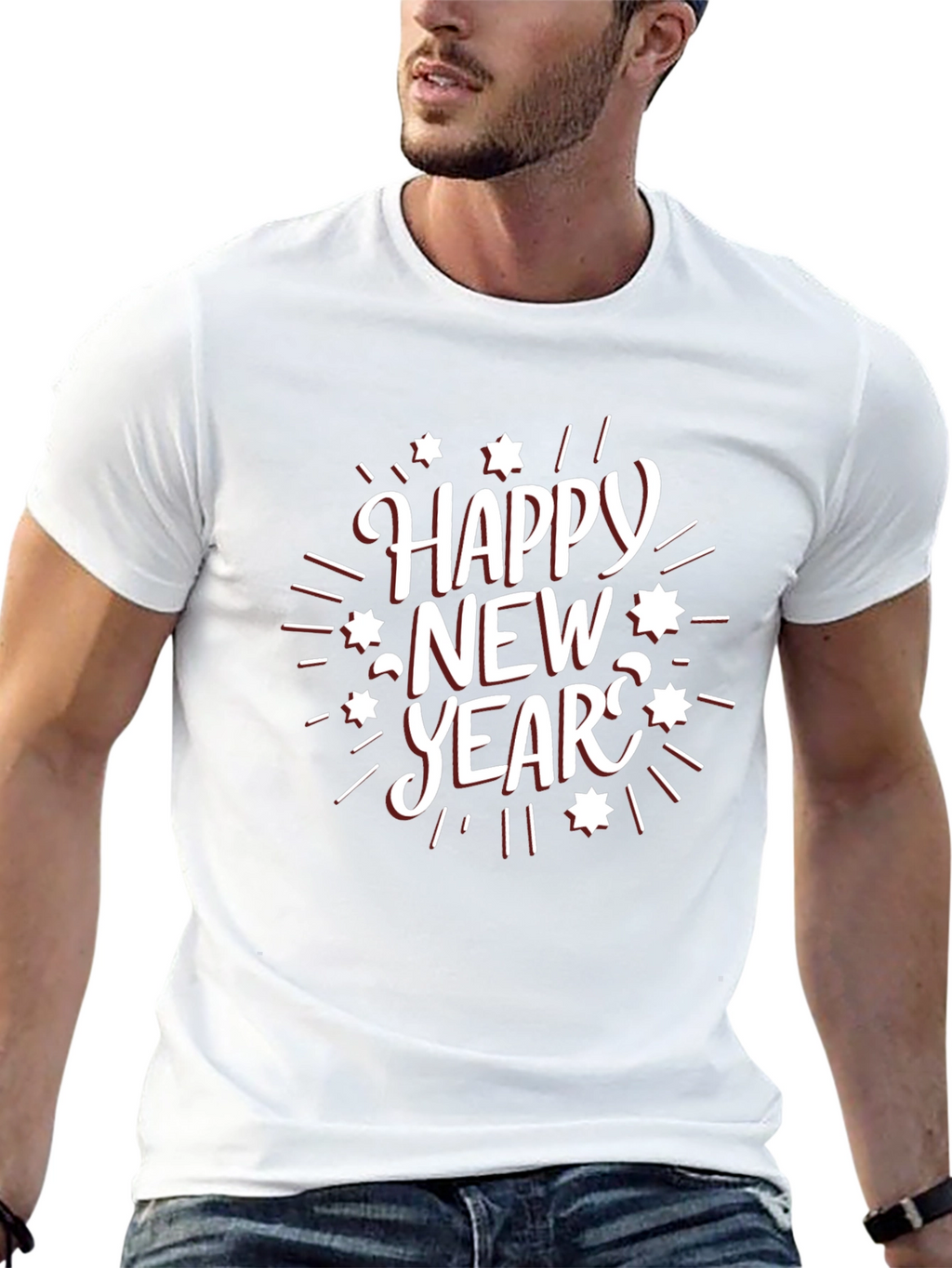 Happy New Year Graphic Black T-Shirt
