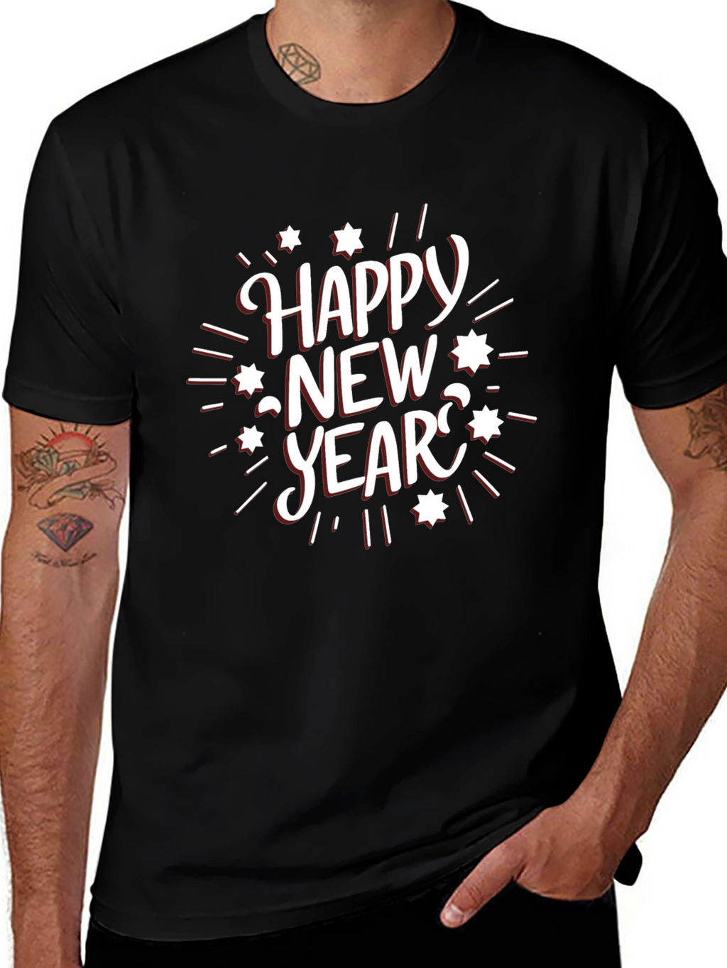 Happy New Year Graphic Black T-Shirt