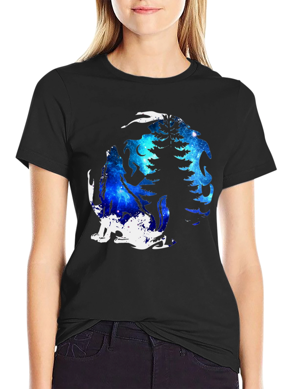 Galaxy Wolf Moon T-Shirt - Black Graphic Tee