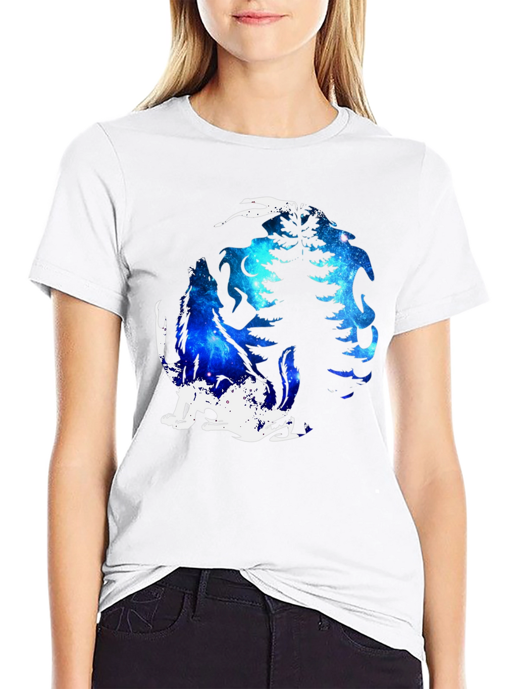 Galaxy Wolf Moon T-Shirt - Black Graphic Tee
