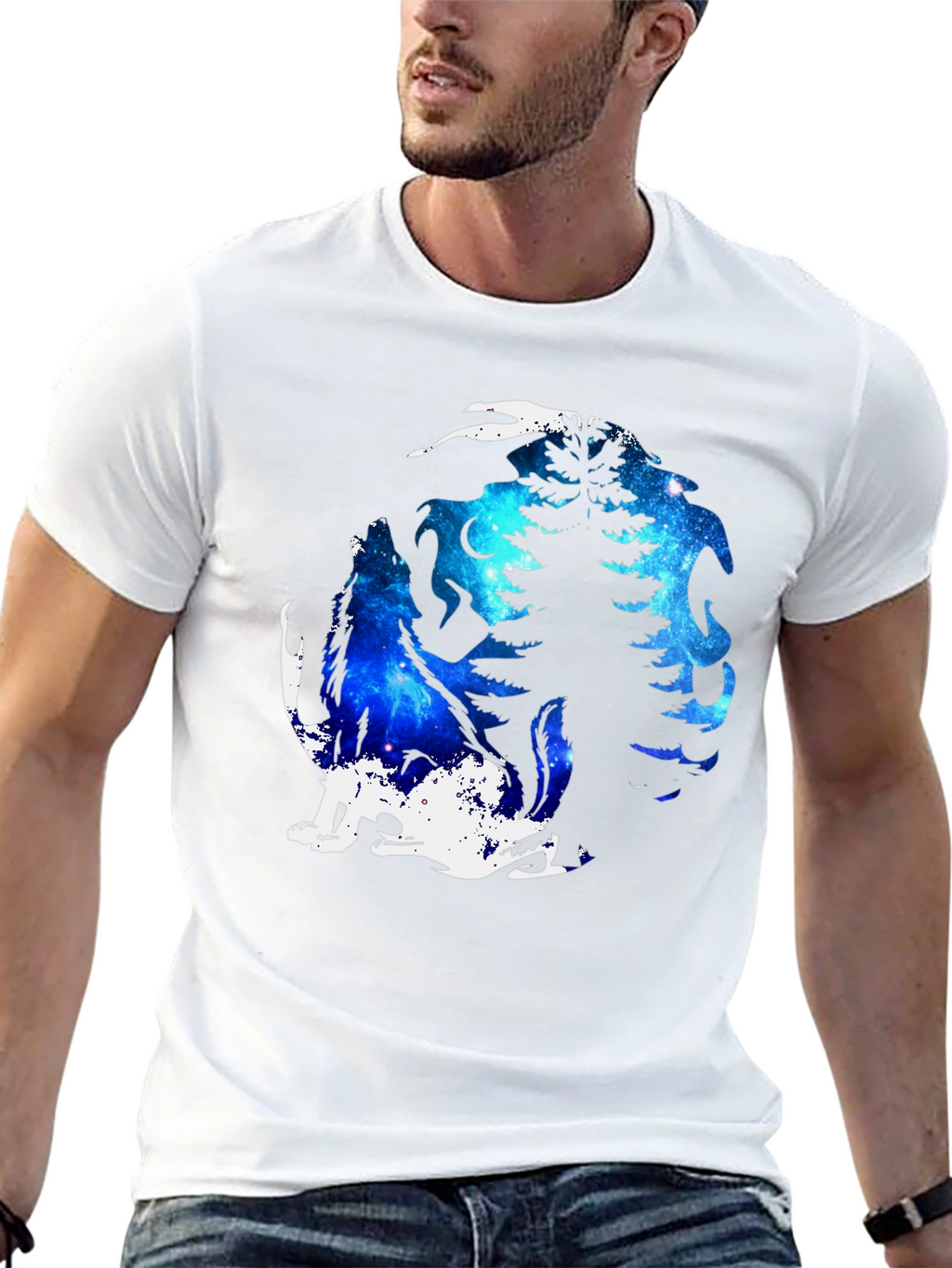 Galaxy Wolf Moon T-Shirt - Black Graphic Tee