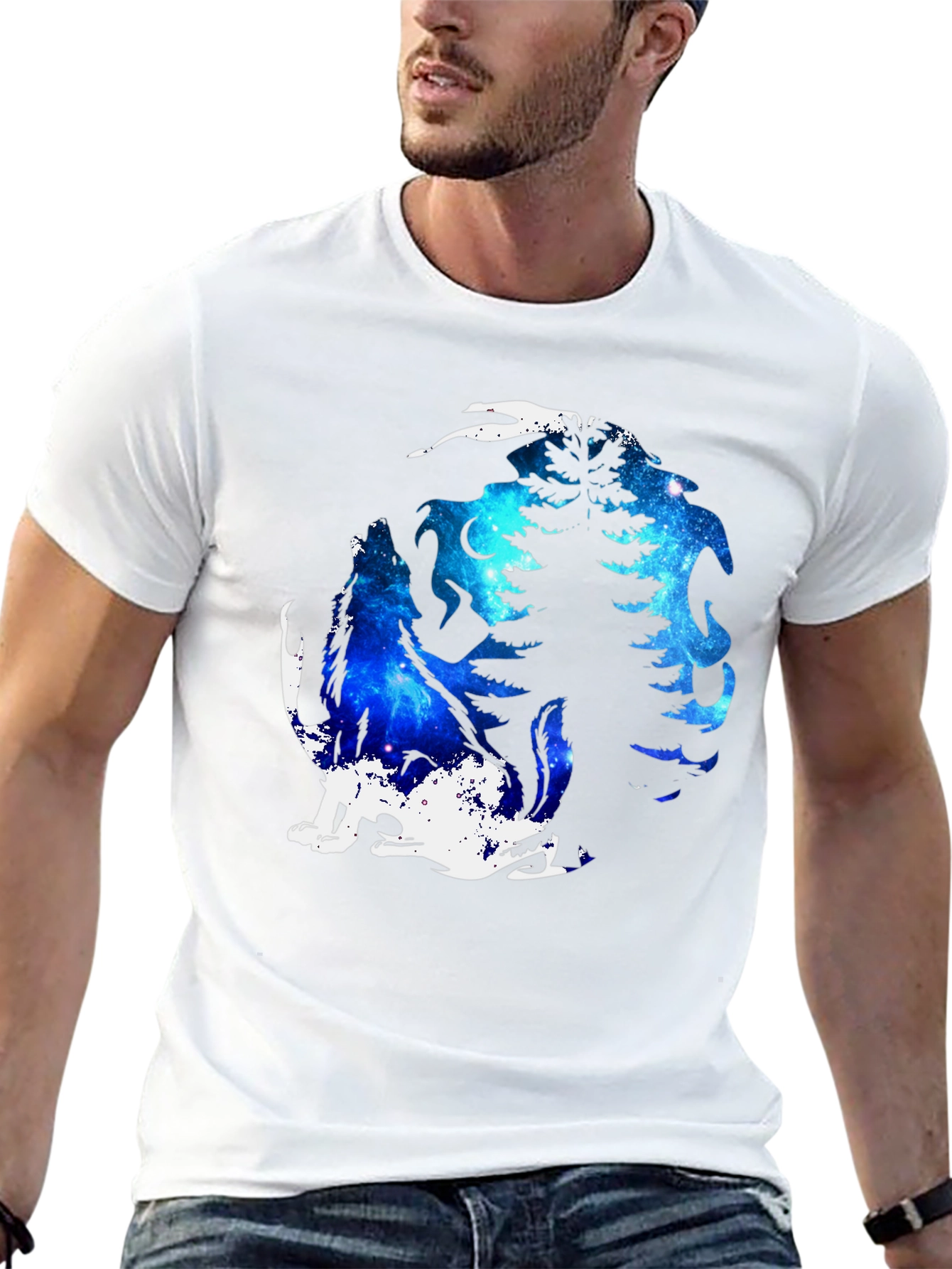 Galaxy Wolf Moon T-Shirt - Black Graphic Tee