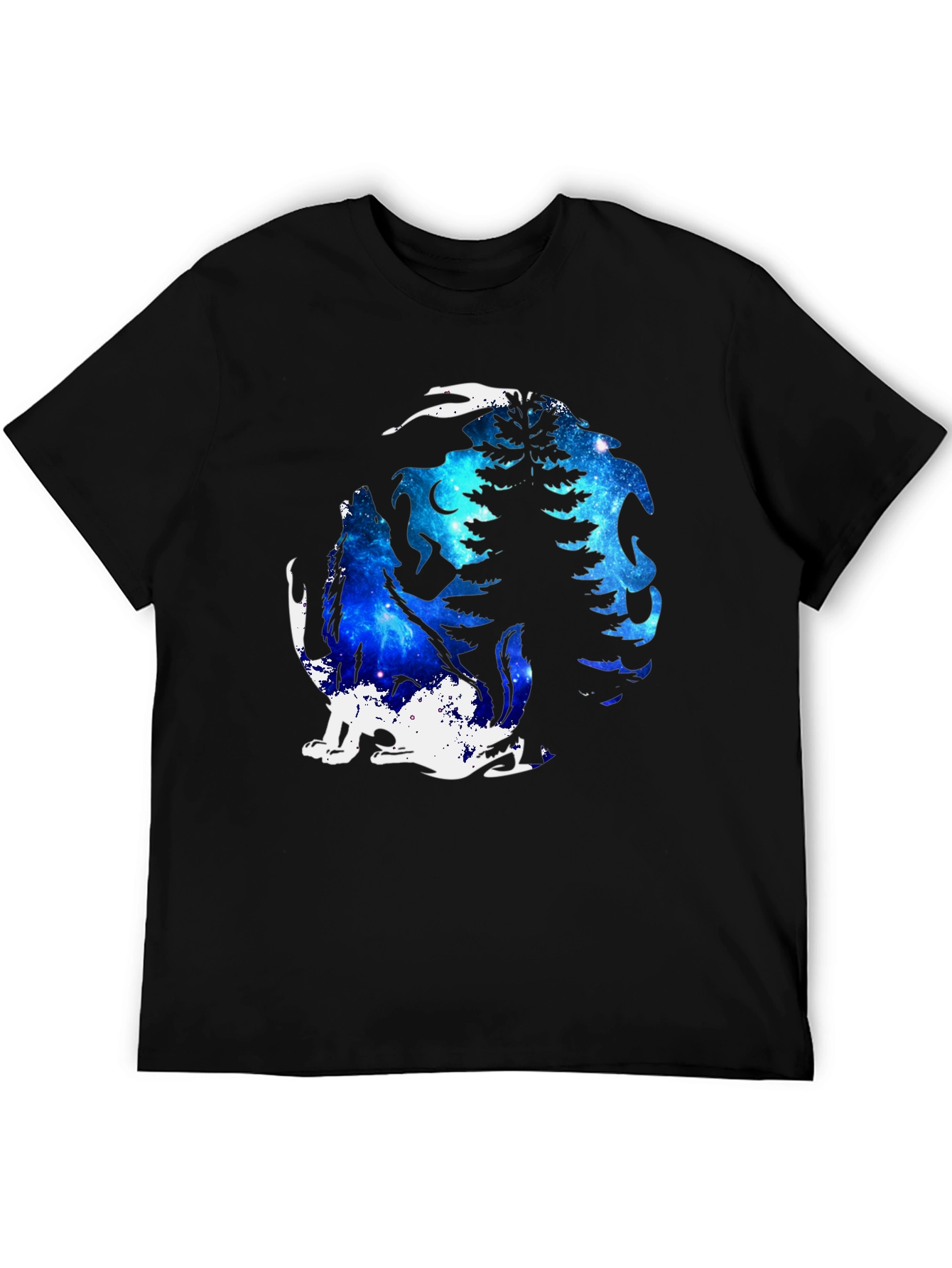 Galaxy Wolf Moon T-Shirt - Black Graphic Tee