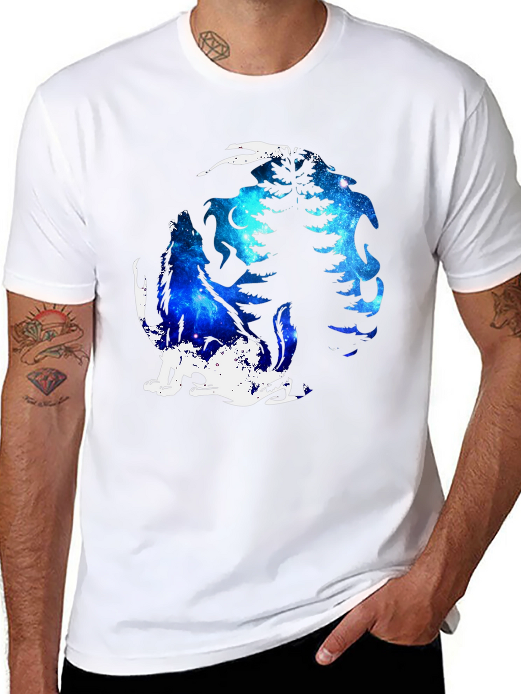 Galaxy Wolf Moon T-Shirt - Black Graphic Tee