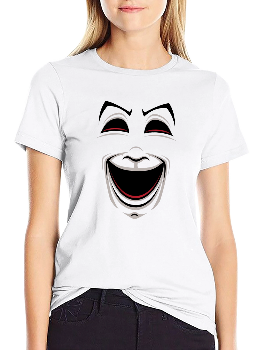 Comedy Mask Graphic Tee - Black Crew Neck T-Shirt