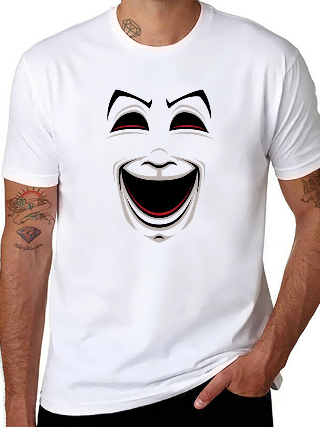 Comedy Mask Graphic Tee - Black Crew Neck T-Shirt