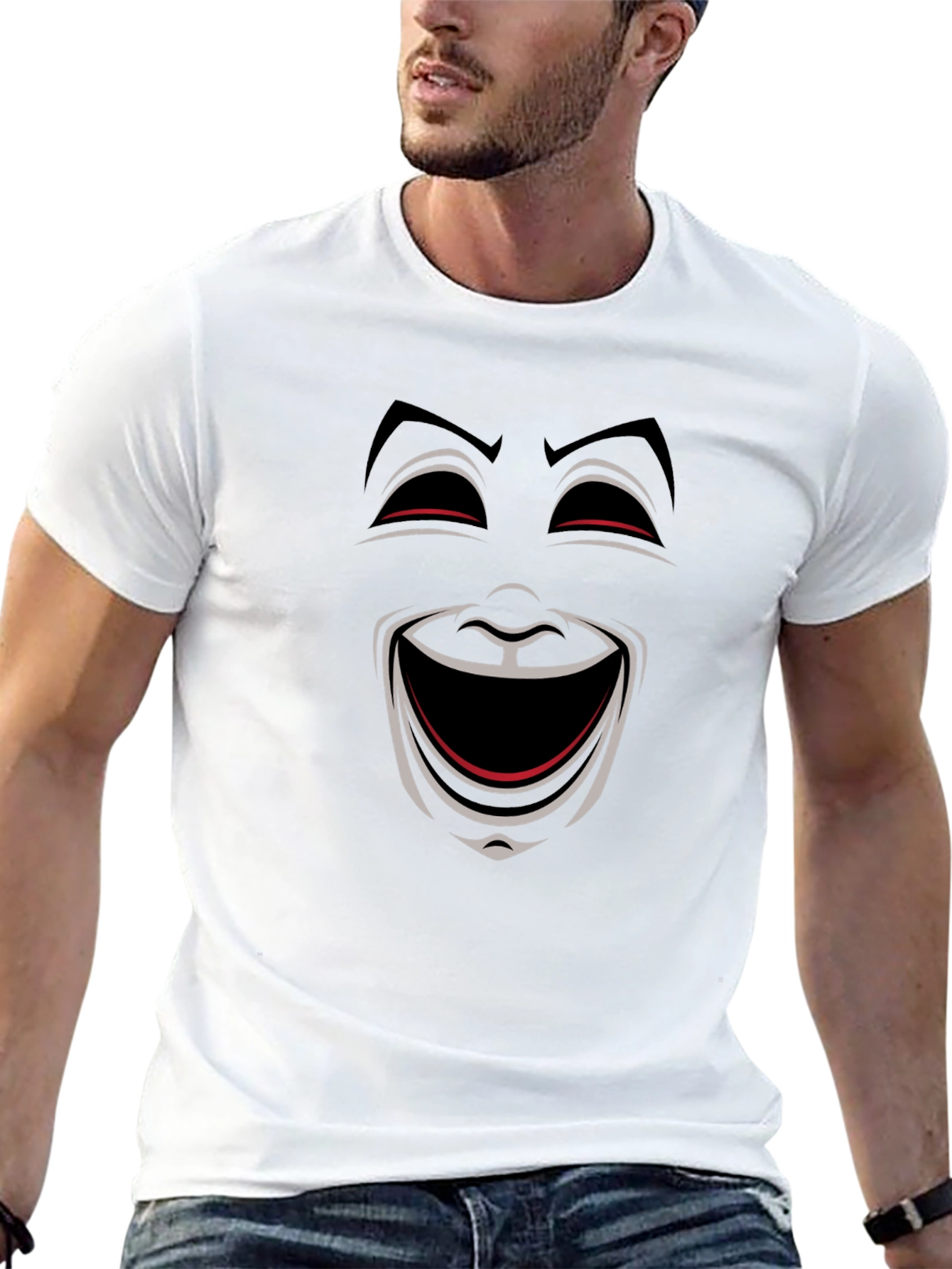 Comedy Mask Graphic Tee - Black Crew Neck T-Shirt