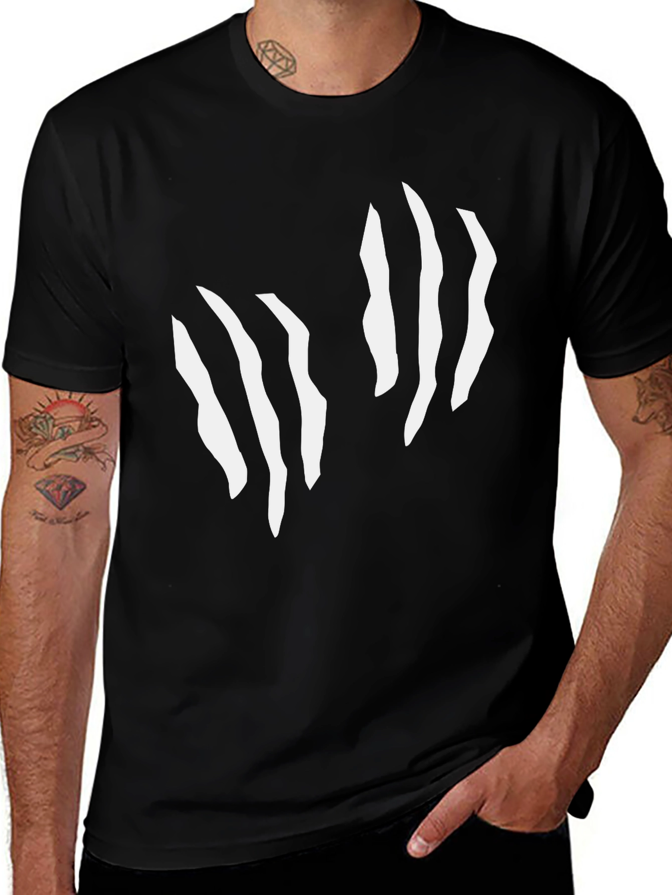 Claw Mark Graphic Tee - Black Cotton Blend Casual Shirt
