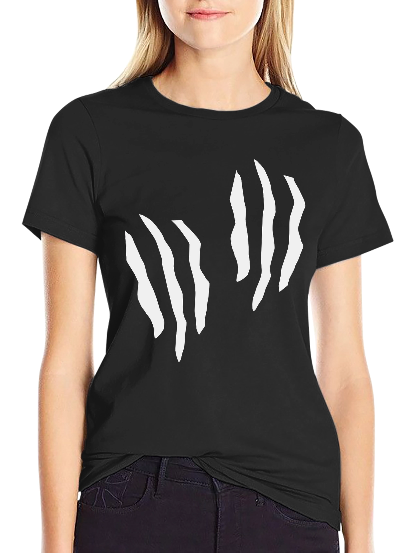 Claw Mark Graphic Tee - Black Cotton Blend Casual Shirt