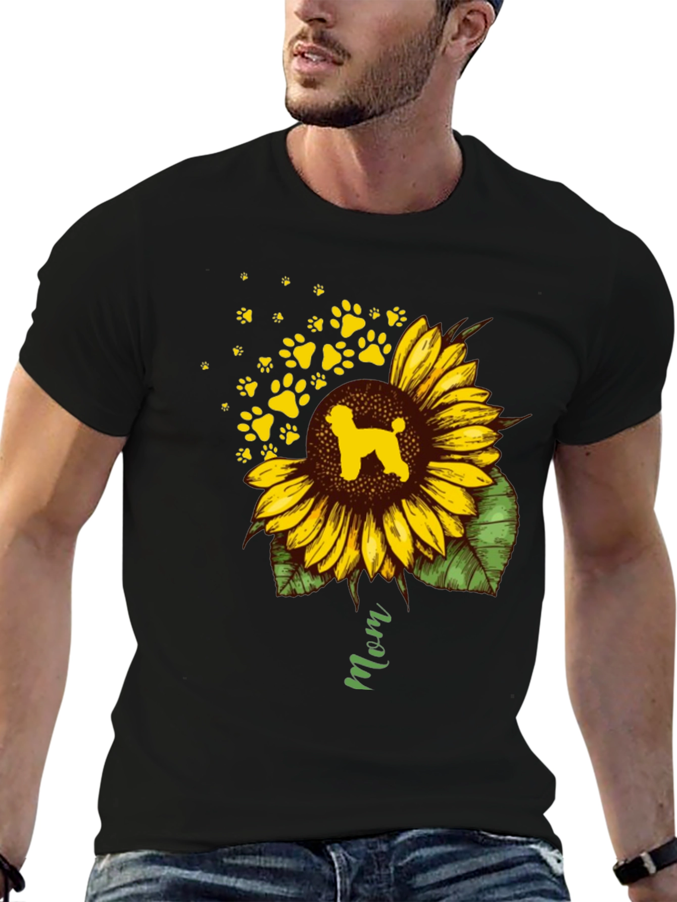 Sunflower Dog Mom T-Shirt - Black