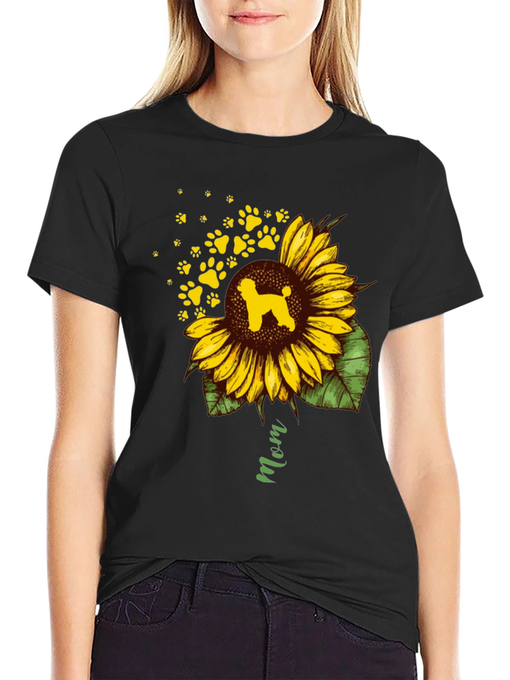Sunflower Dog Mom T-Shirt - Black