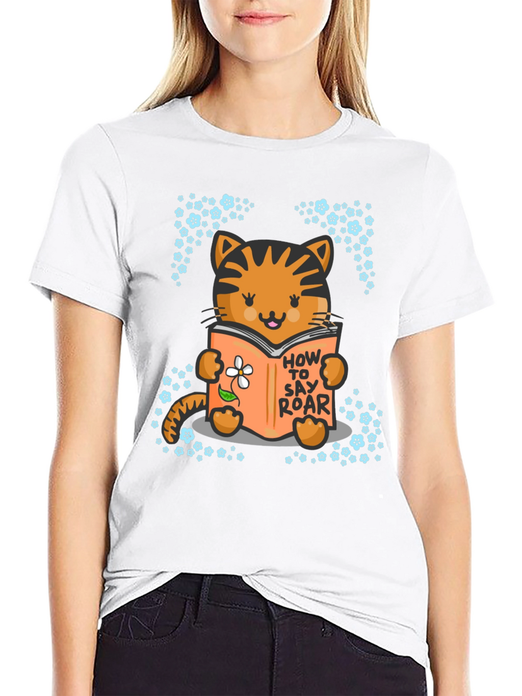 Cute Cat Reading T-Shirt - How To Say Roar