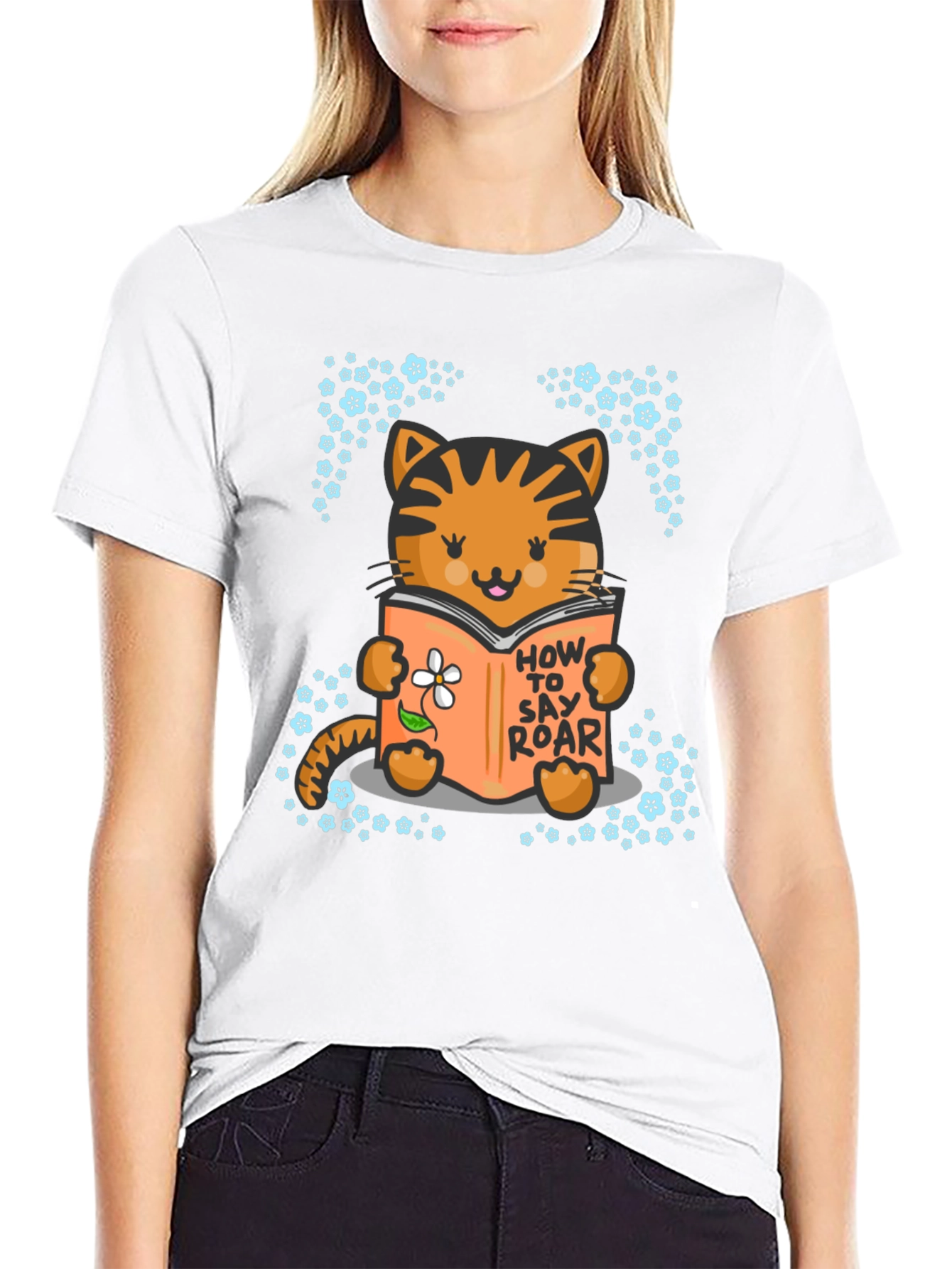 Cute Cat Reading T-Shirt - How To Say Roar