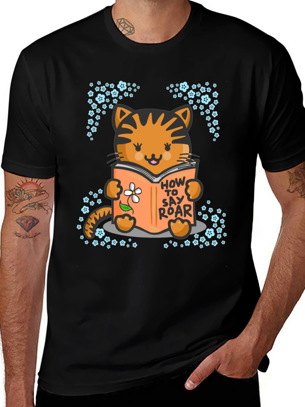 Cute Cat Reading T-Shirt - How To Say Roar