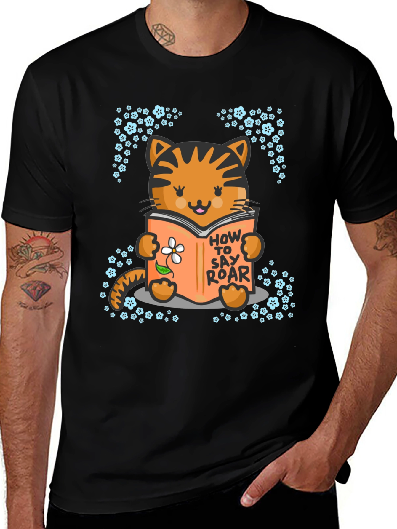 Cute Cat Reading T-Shirt - How To Say Roar
