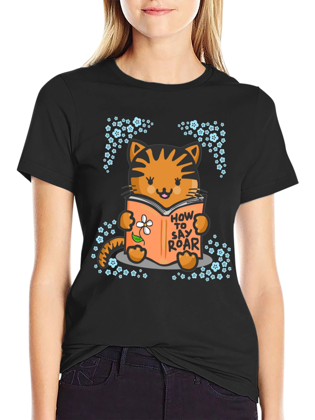 Cute Cat Reading T-Shirt - How To Say Roar