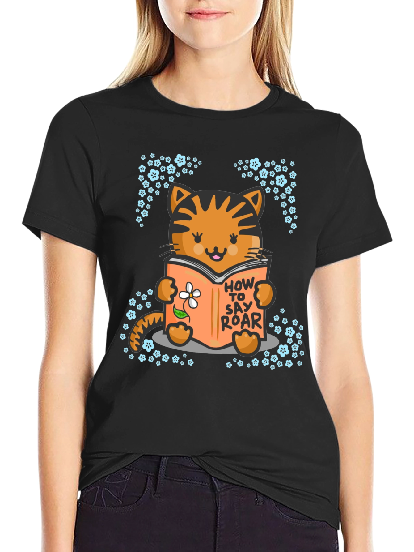 Cute Cat Reading T-Shirt - How To Say Roar