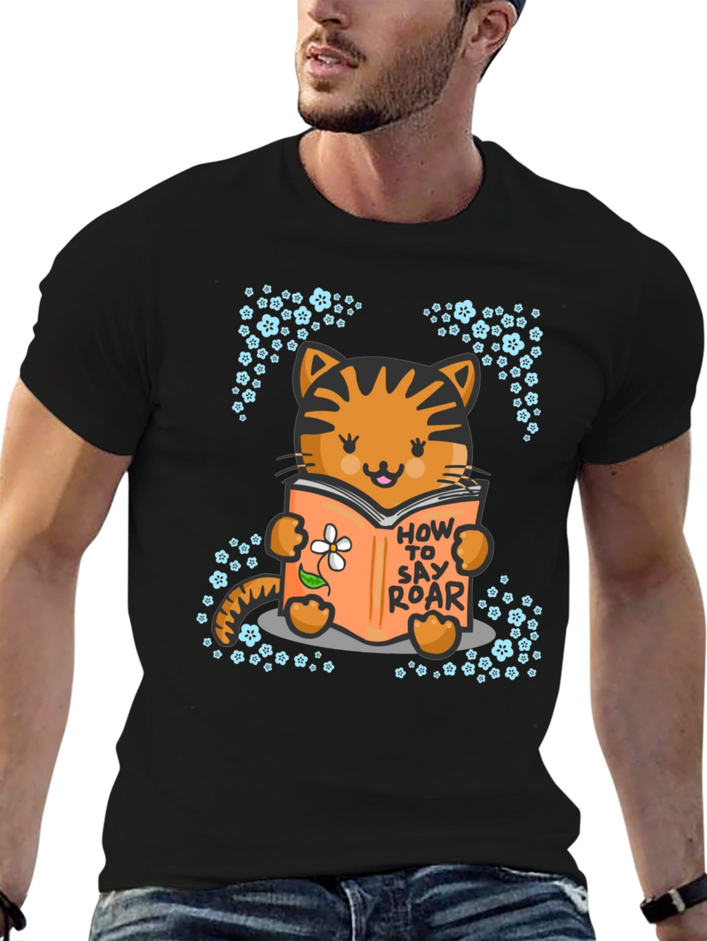 Cute Cat Reading T-Shirt - How To Say Roar