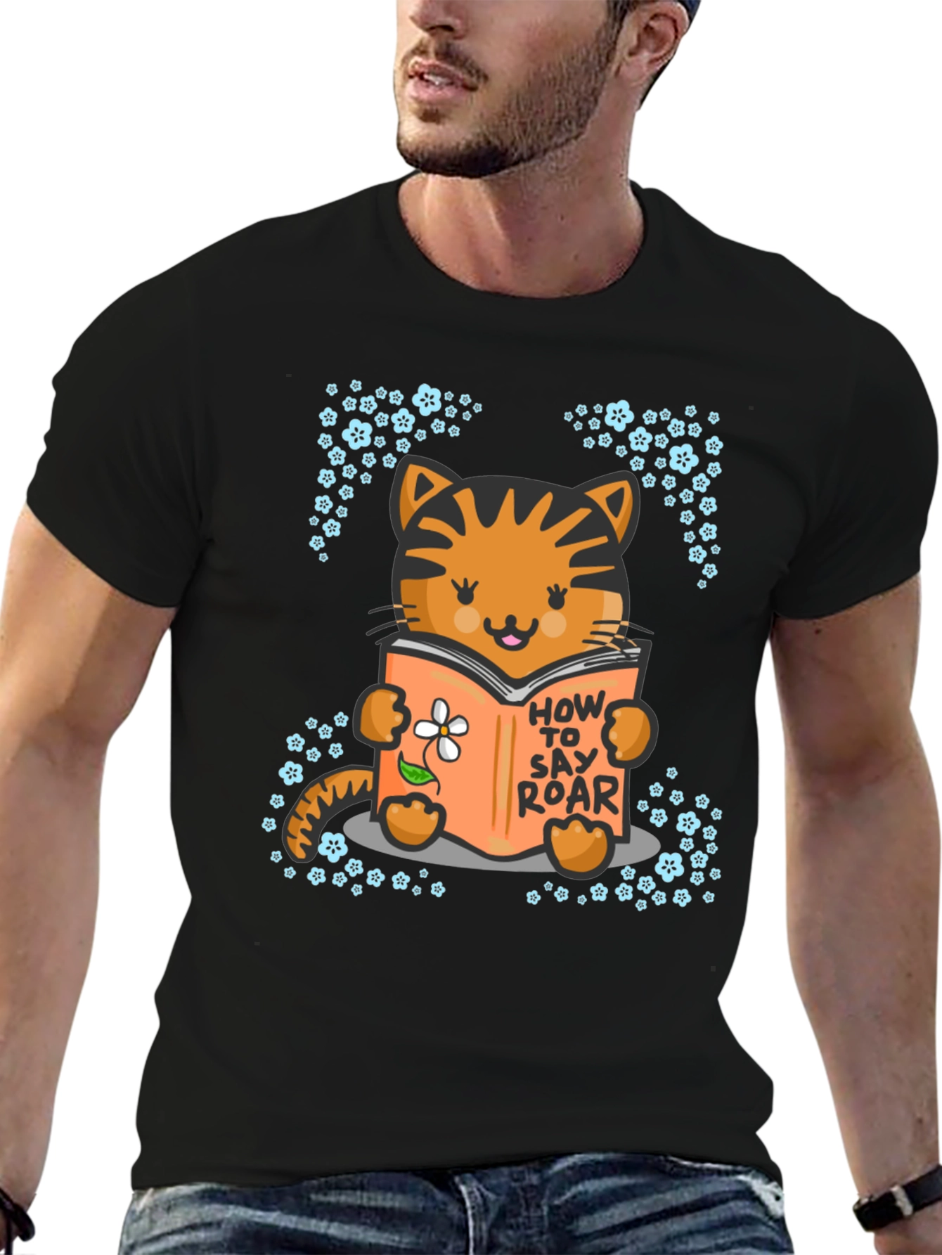 Cute Cat Reading T-Shirt - How To Say Roar