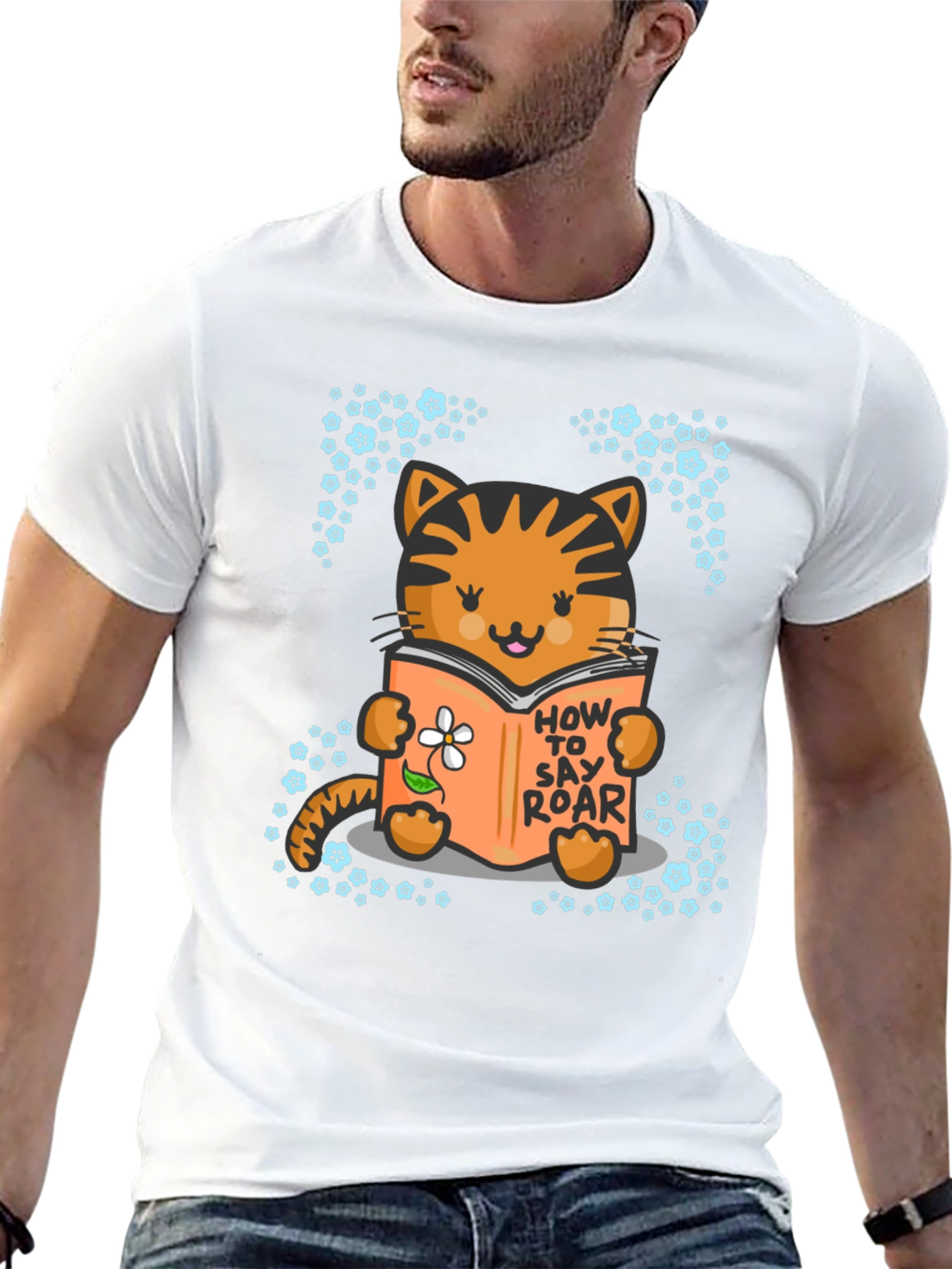 Cute Cat Reading T-Shirt - How To Say Roar