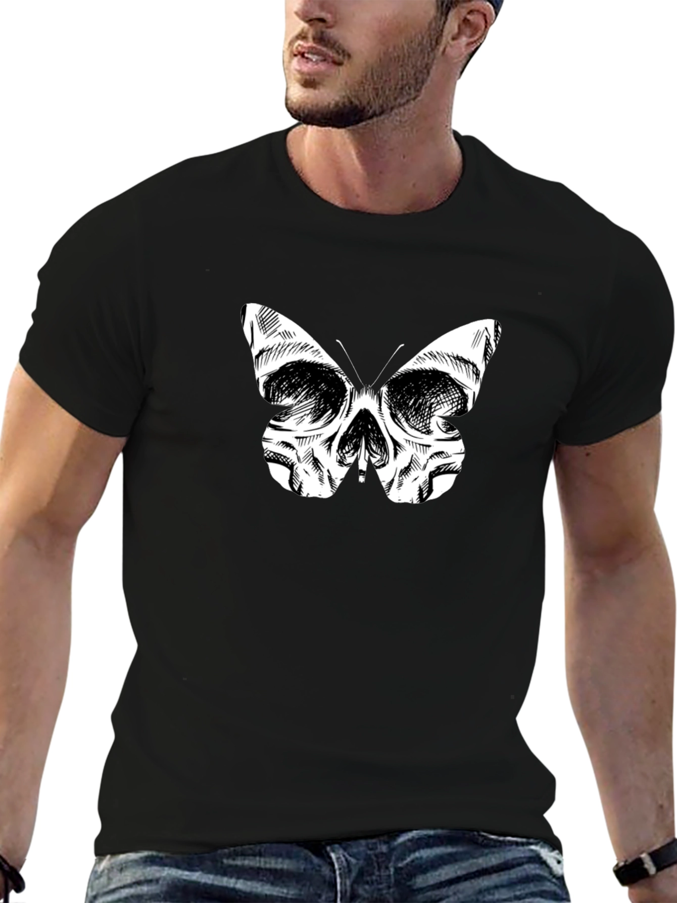 Skull Butterfly Graphic Tee - Mens Black T-Shirt