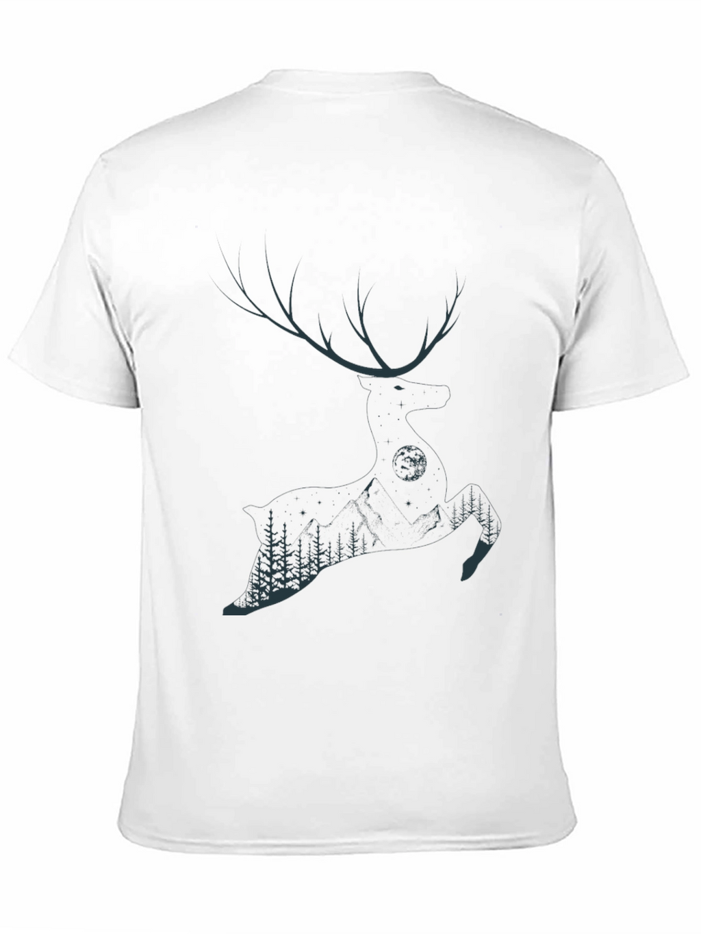 Mens Black T-Shirt with Deer & Forest Graphic