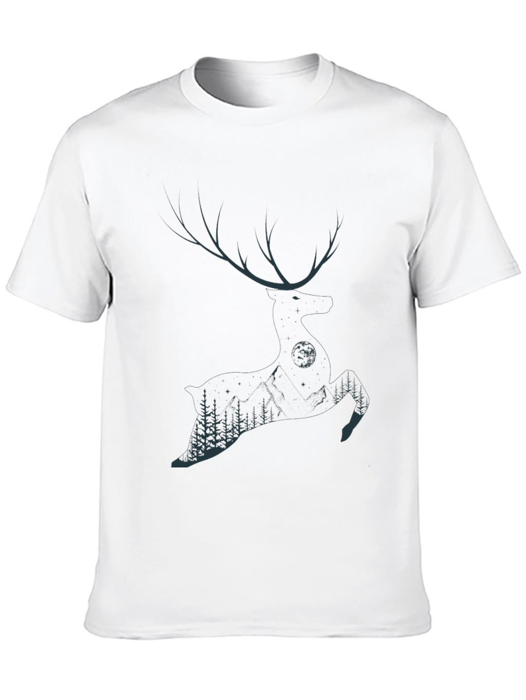 Mens Black T-Shirt with Deer & Forest Graphic