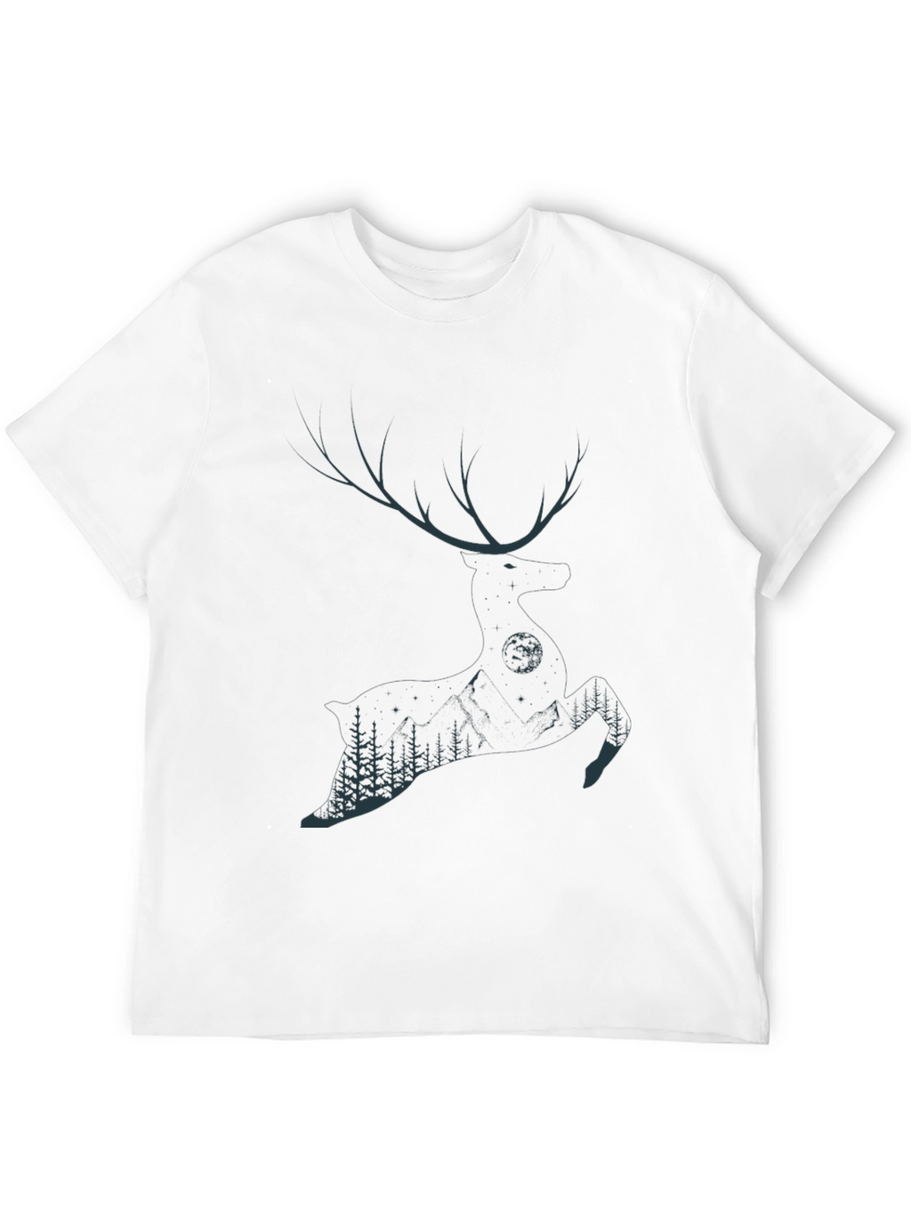 Mens Black T-Shirt with Deer & Forest Graphic
