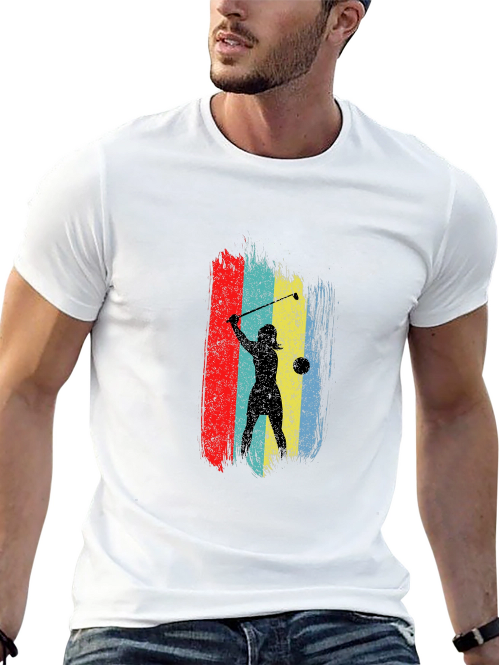 Retro Golfer Silhouette Graphic Tee - Black Cotton T-Shirt