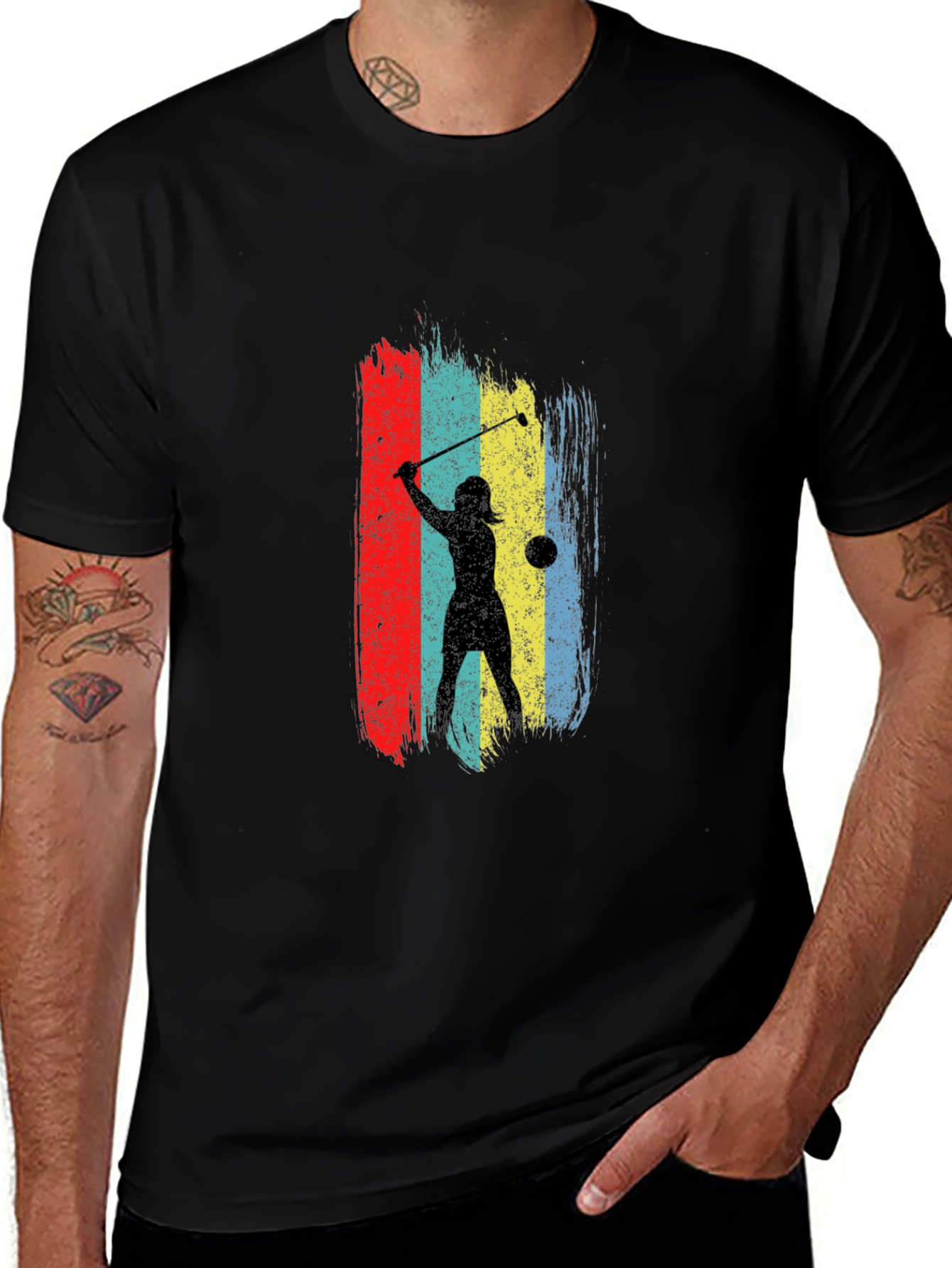Retro Golfer Silhouette Graphic Tee - Black Cotton T-Shirt