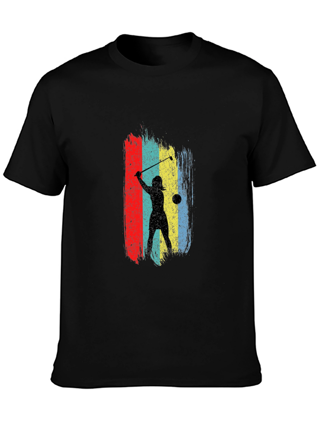 Retro Golfer Silhouette Graphic Tee - Black Cotton T-Shirt
