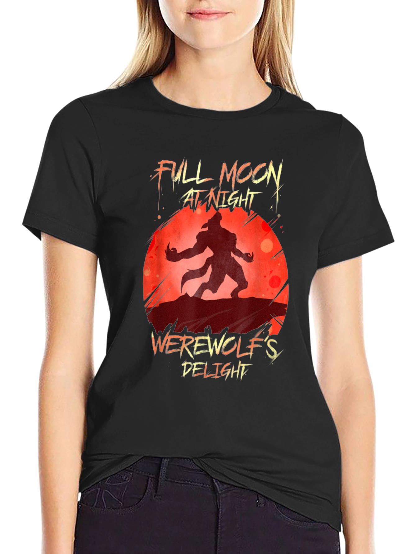 Werewolfs Delight T-Shirt - Full Moon at Night Graphic Tee
