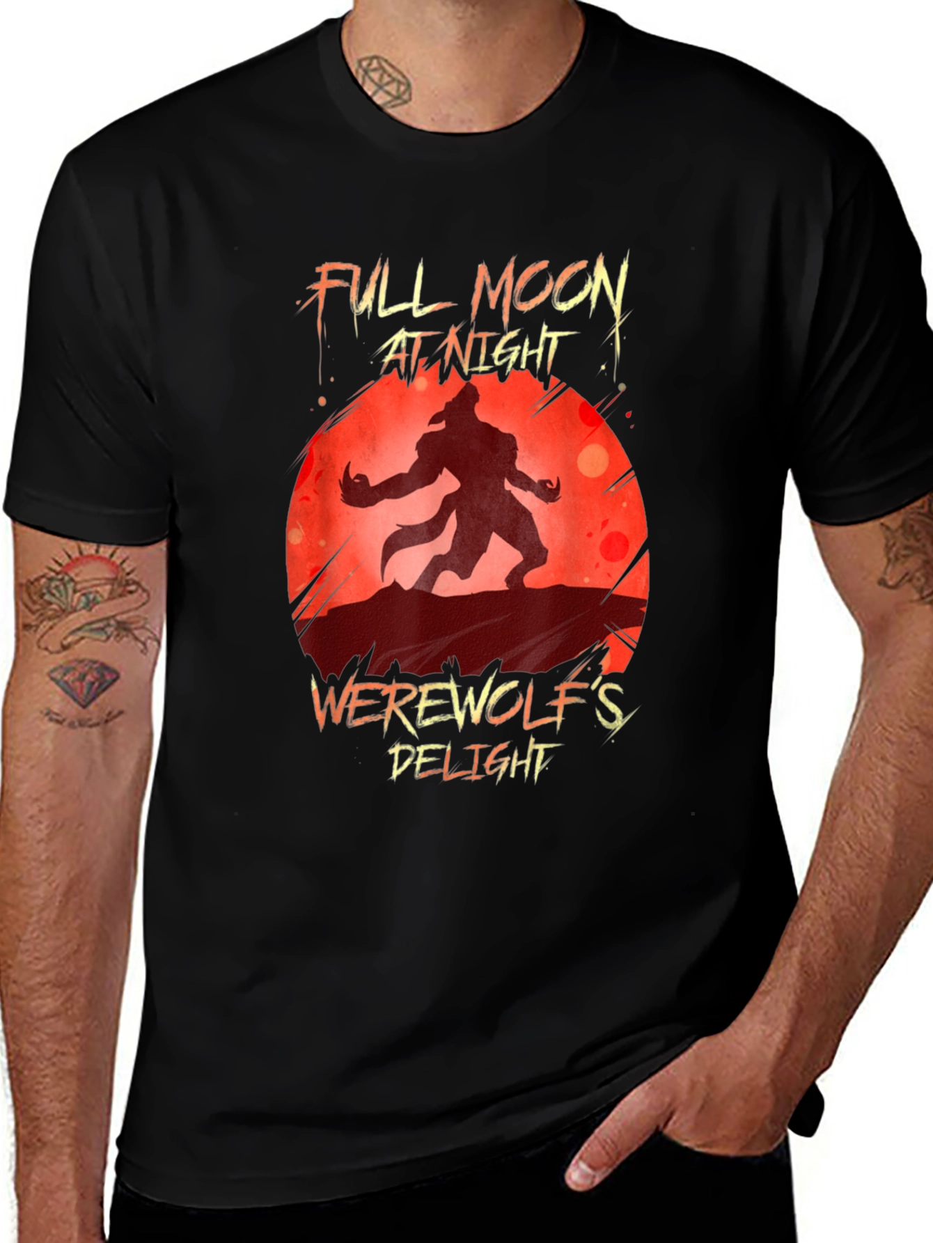 Werewolfs Delight T-Shirt - Full Moon at Night Graphic Tee