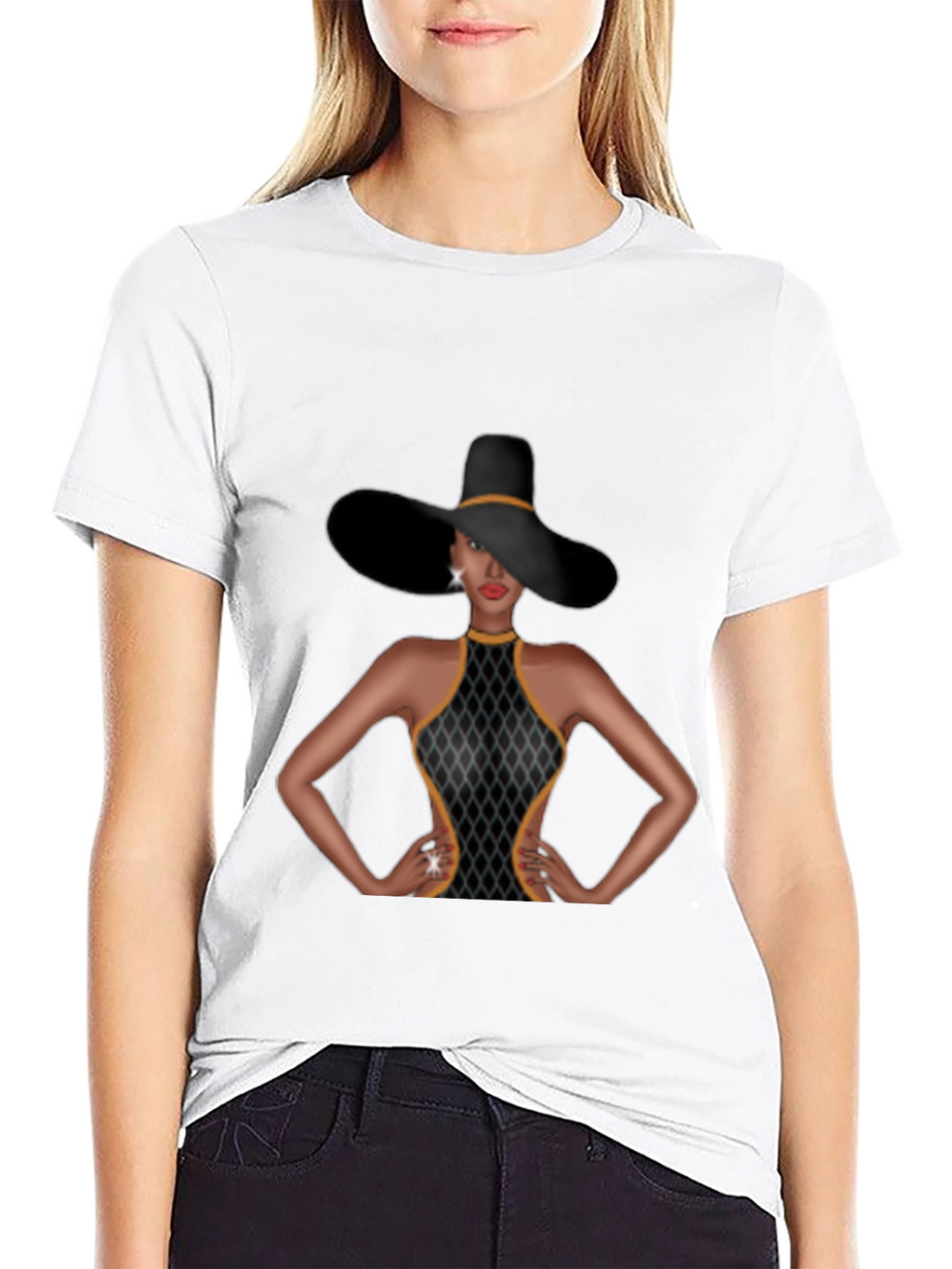 Elegant Woman Graphic Tee - Sophisticated Style