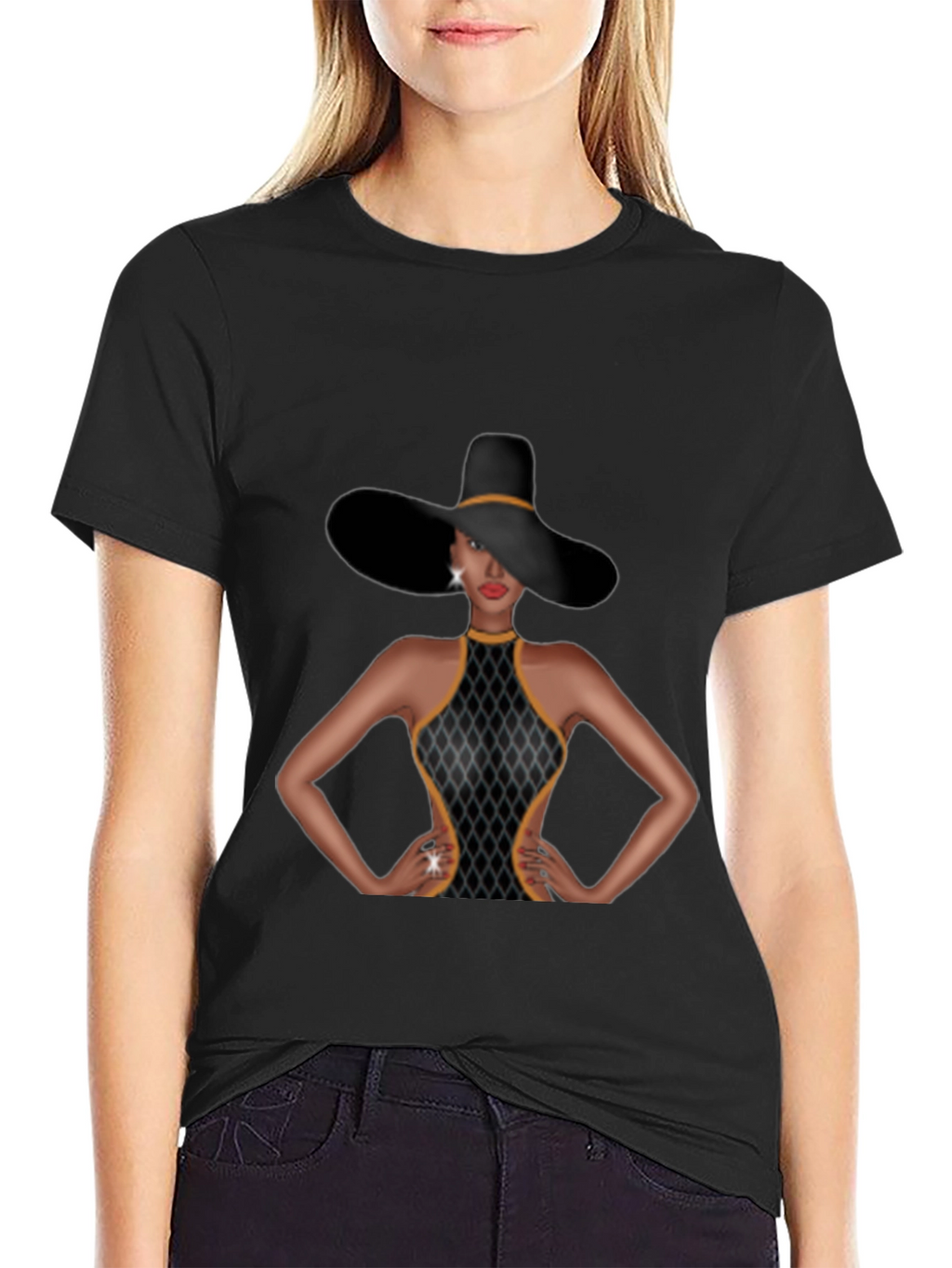Elegant Woman Graphic Tee - Sophisticated Style