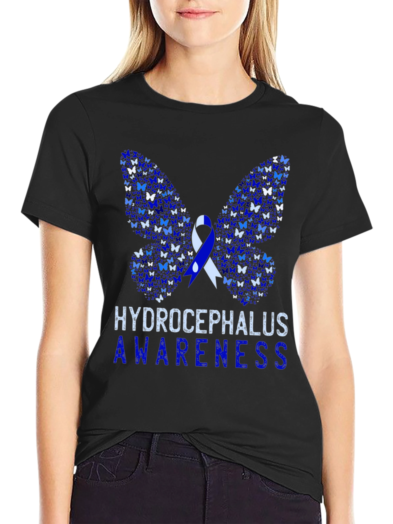 Hydrocephalus Awareness Butterfly Ribbon T-Shirt