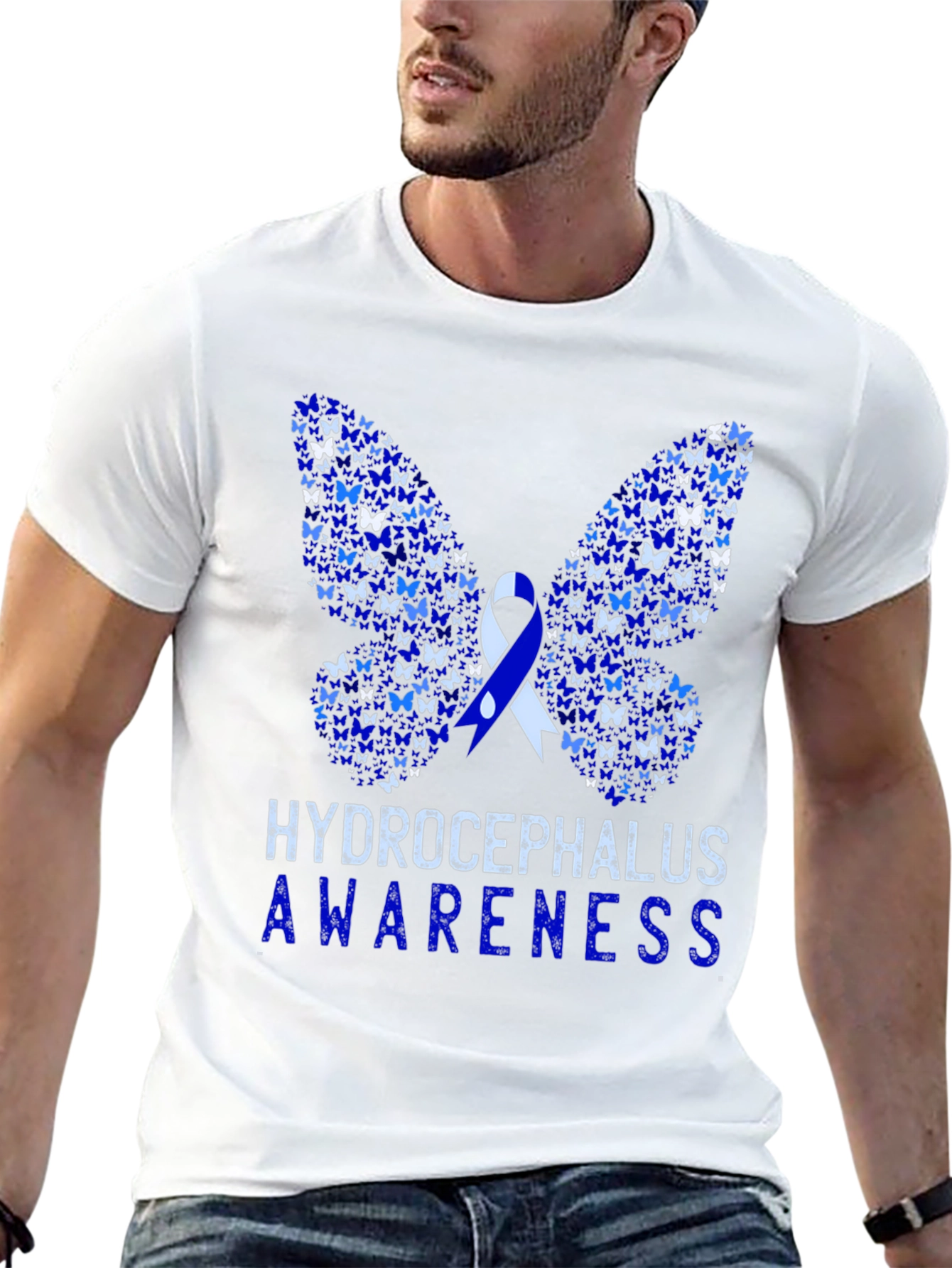 Hydrocephalus Awareness Butterfly Ribbon T-Shirt
