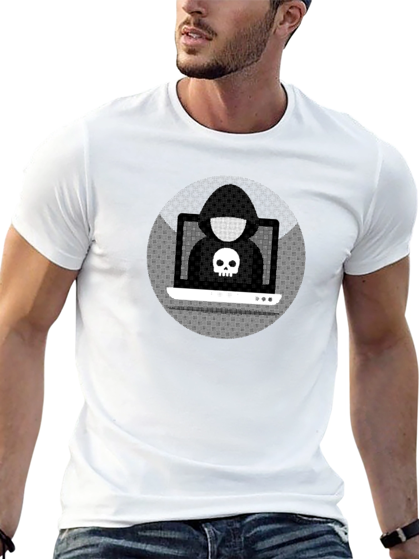 Hacker Skull Graphic Black T-Shirt