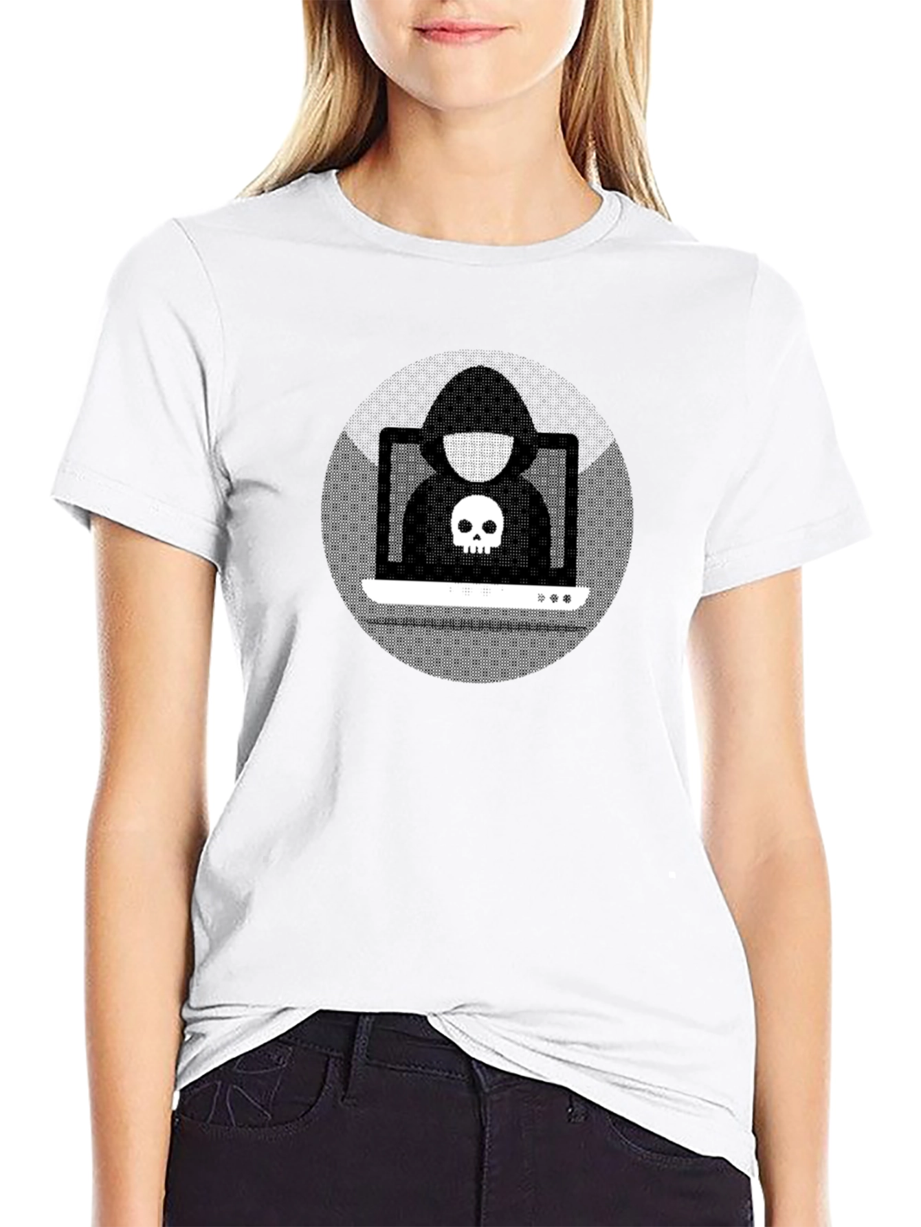 Hacker Skull Graphic Black T-Shirt