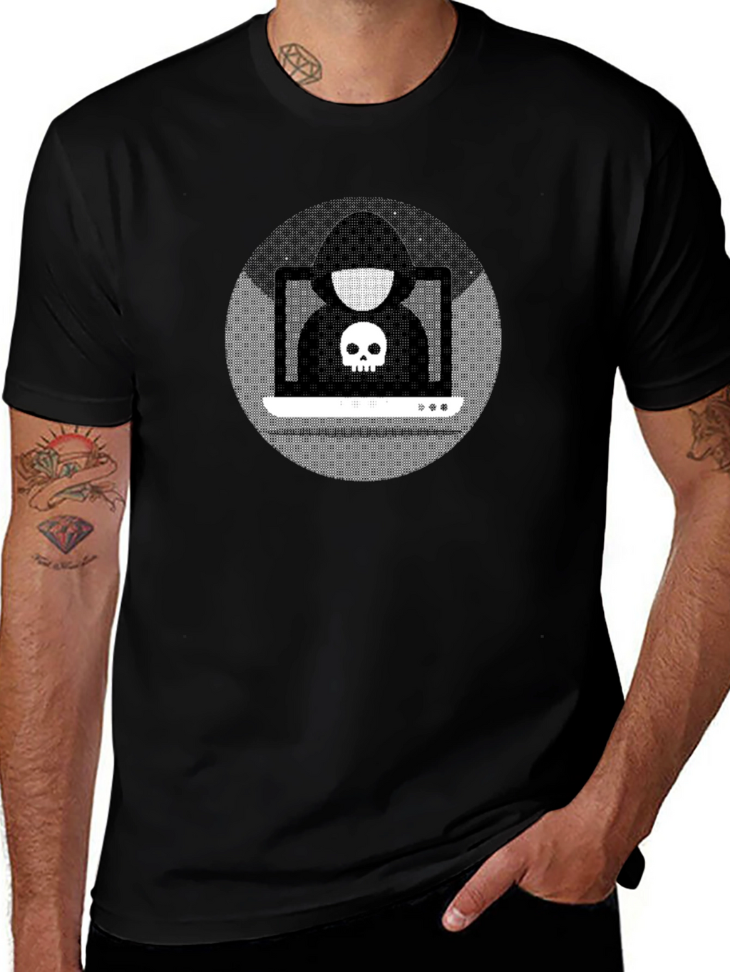 Hacker Skull Graphic Black T-Shirt