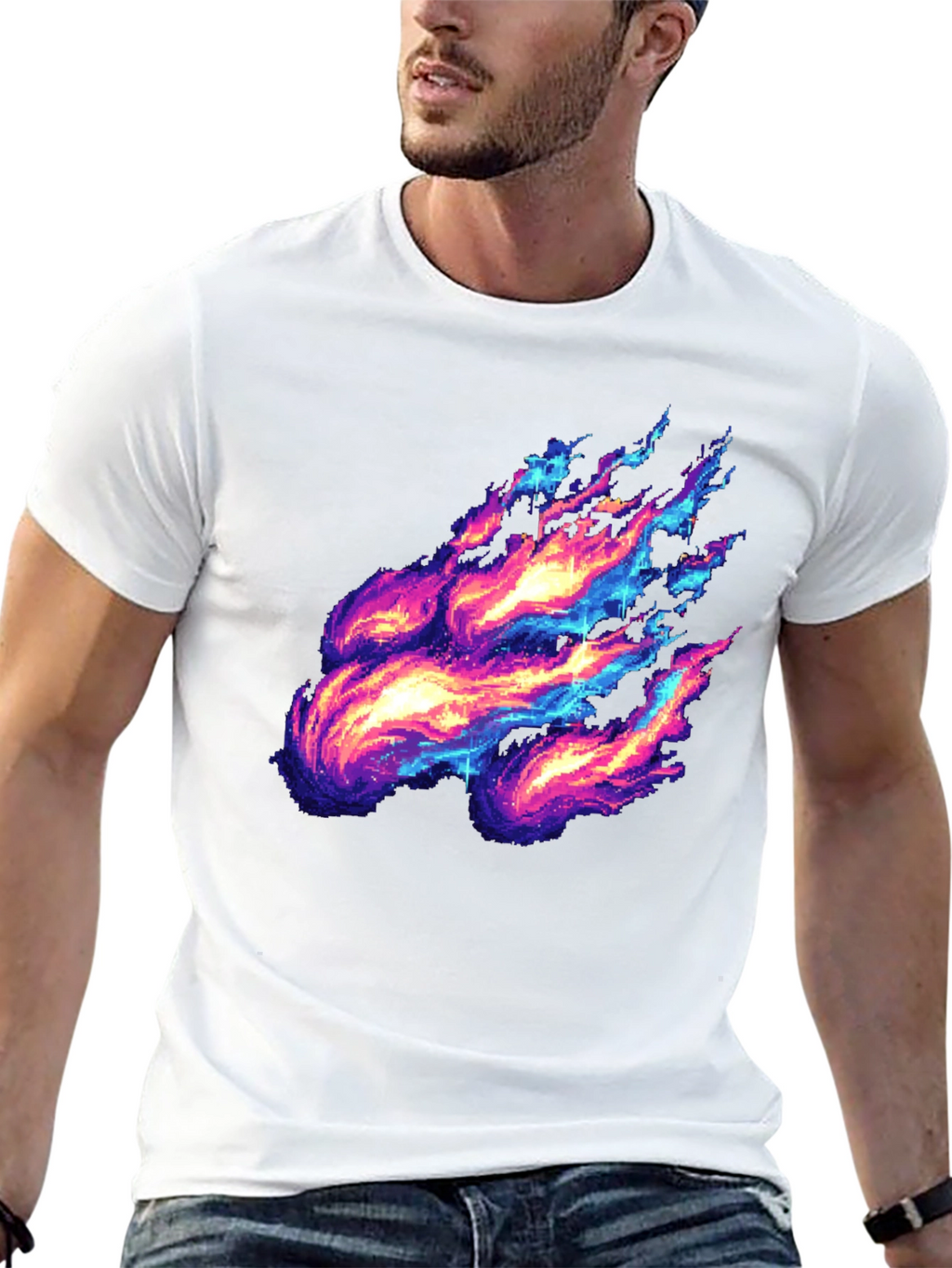 Pixelated Fire Graphic Black Tee