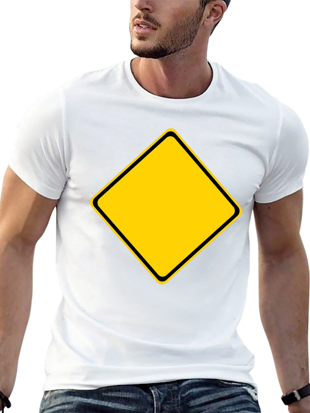 Warning Sign Graphic Tee - Black Cotton Blend Shirt