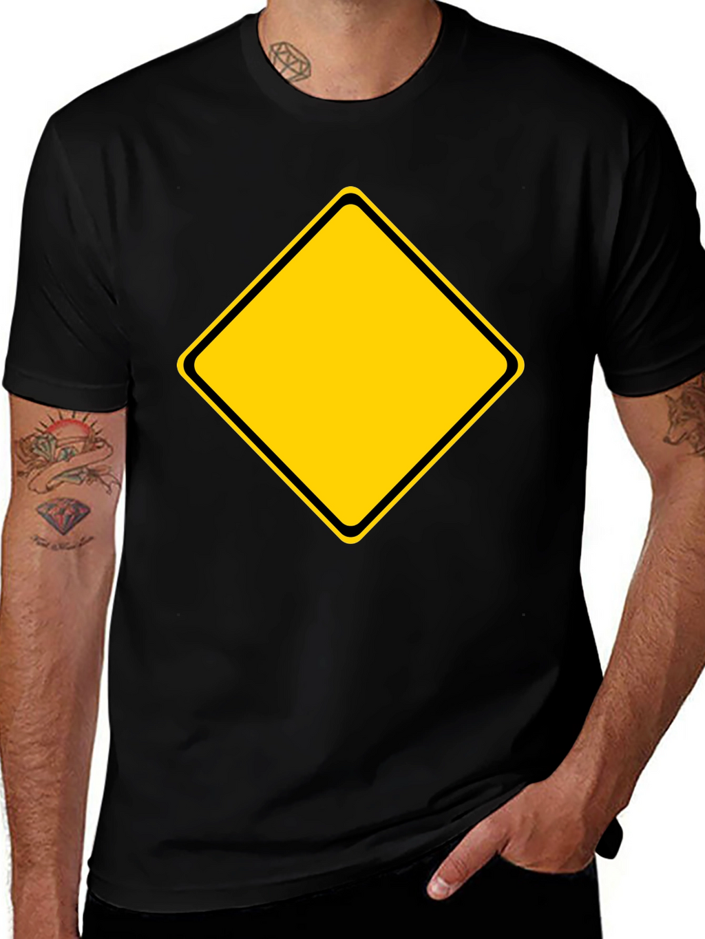 Warning Sign Graphic Tee - Black Cotton Blend Shirt